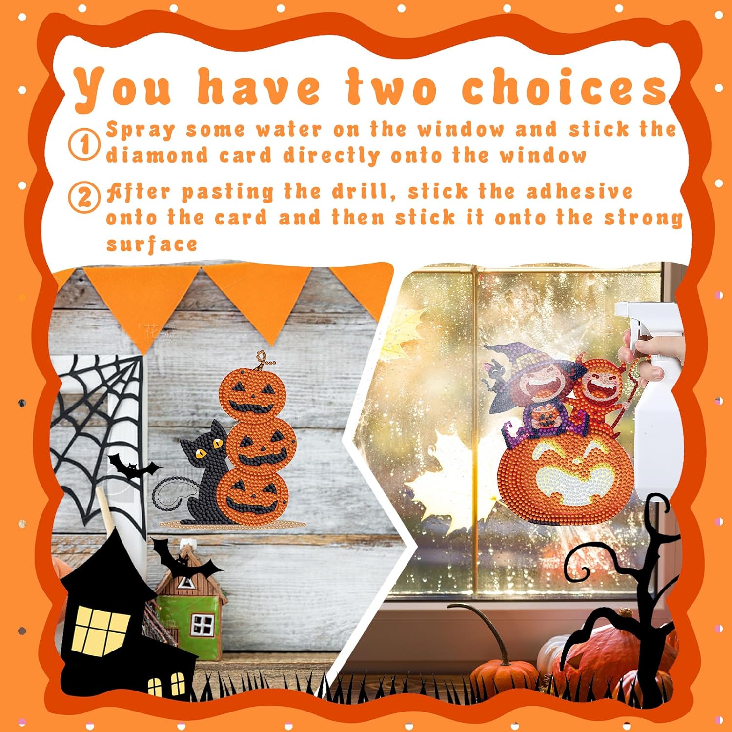 10 calcomanías de diamante para ventana de Halloween, kits de calcomanías de arte para ventana de vidrio, Halloween, manualidades, para adultos,