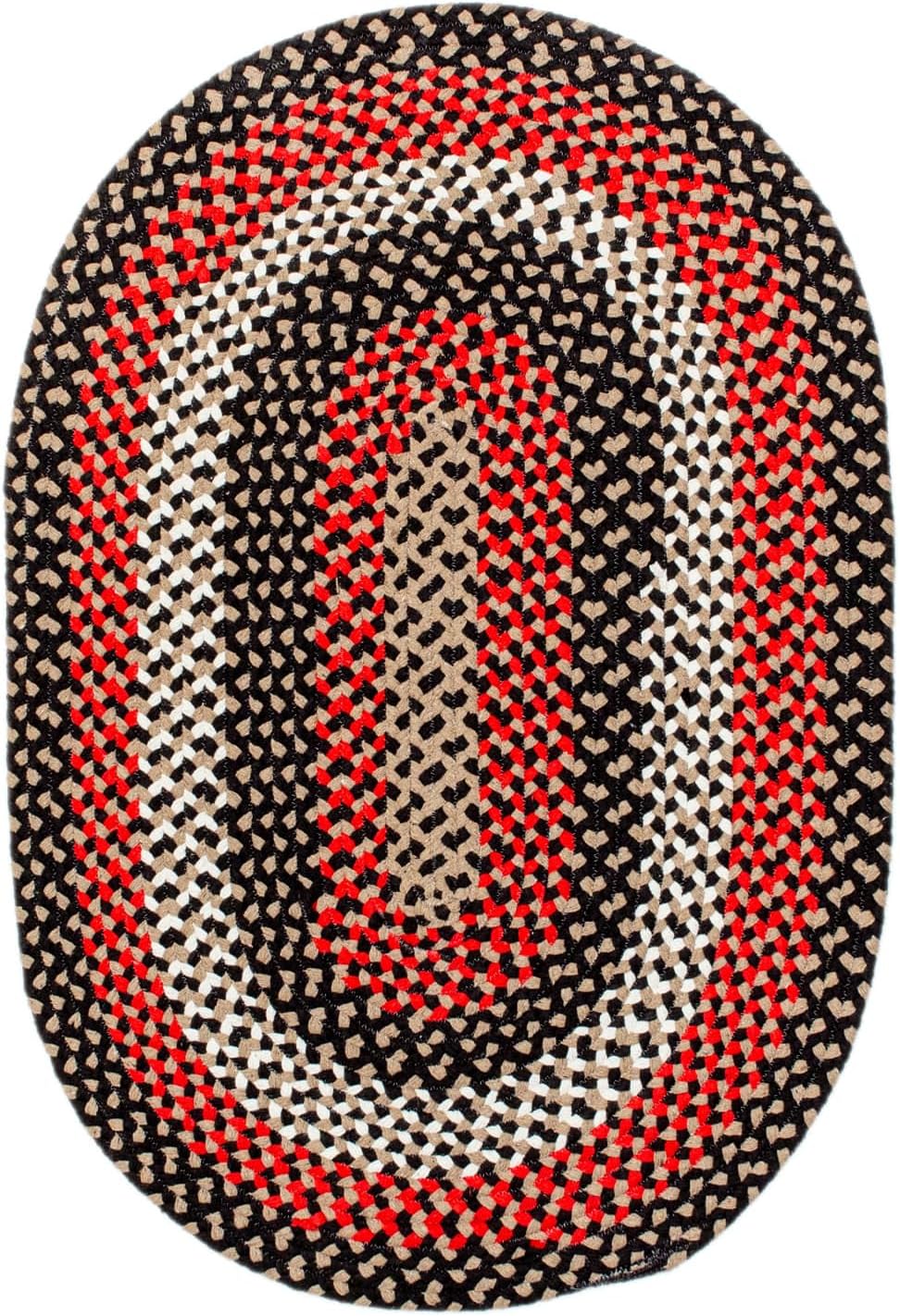 Super Area Rugs Alfombra trenzada ovalada ovalada de 3 x 5 pies, color negro, para entrada, cocina, baño, reversible, rústica, campestre, primitiva,