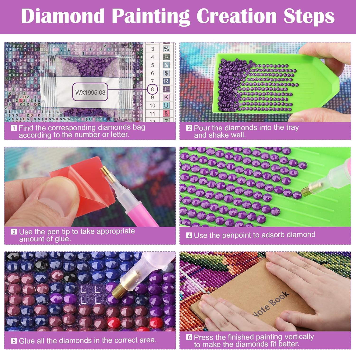 MXJSUA Kit de arte de diamantes para adultos, kit de pintura de diamantes para adultos, kit de bordado de gemas de diamante redondo completo para