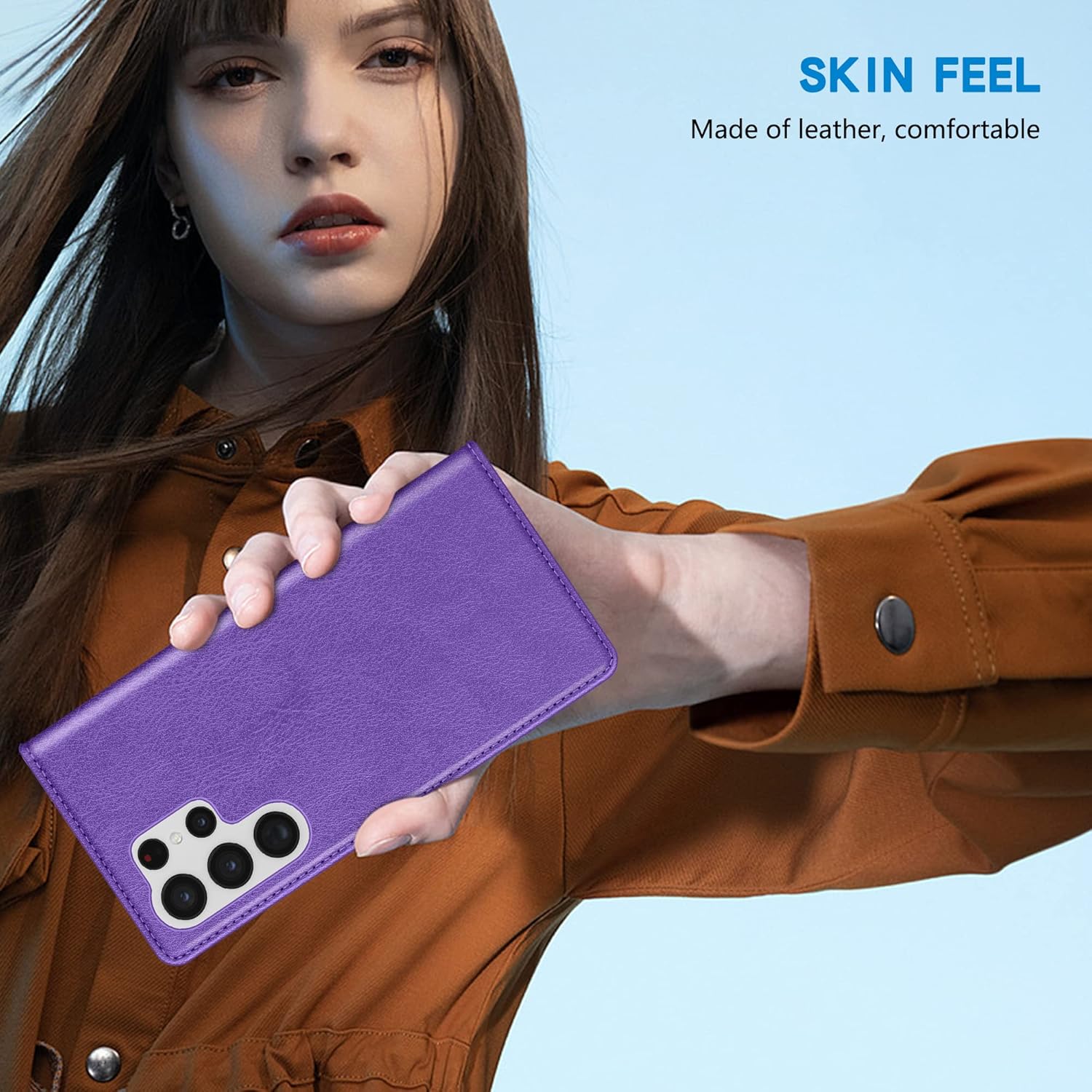 ZZXX Funda tipo cartera para Samsung Galaxy S22 Ultra con bloqueo RFID, soporte de ranura para tarjetas, funda protectora de cuero magnético fuerte