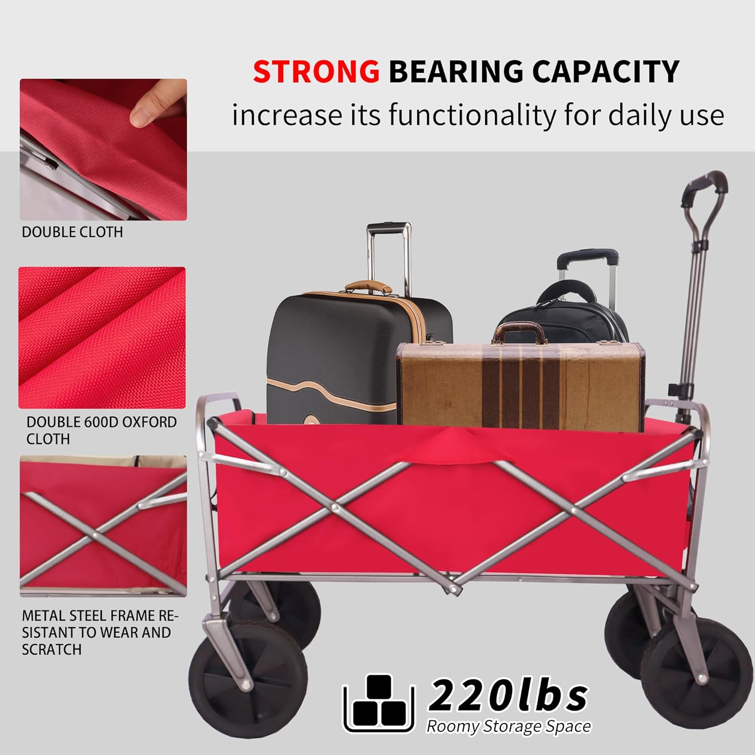 Carro plegable micro multiusos para jardín al aire libre, carrito plegable para acampar, rojo