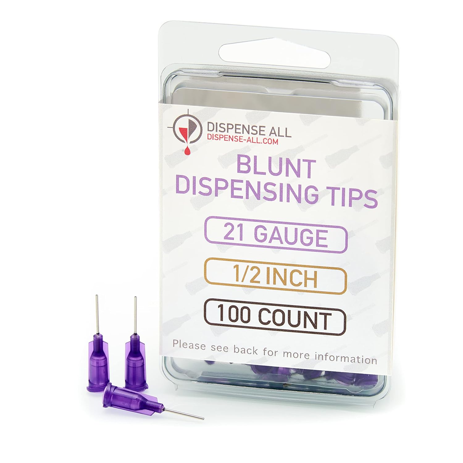 Aguja dispensadora con punta roma de calibre 21 de 12 pulgada, Luer Lock, 100 unidades