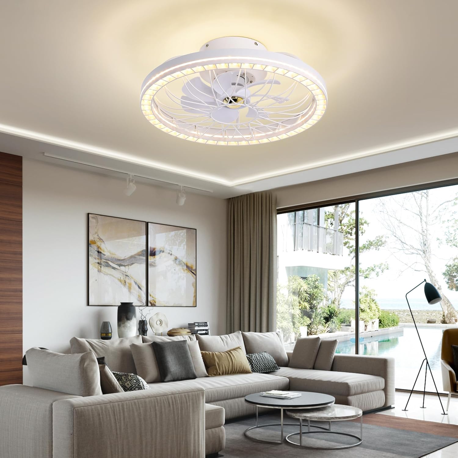 REDSTAR Ventiladores de techo LED inteligentes  Ventilador de techo de montaje empotrado de 19 pulgadas con luz moderna, control de aplicación, 3