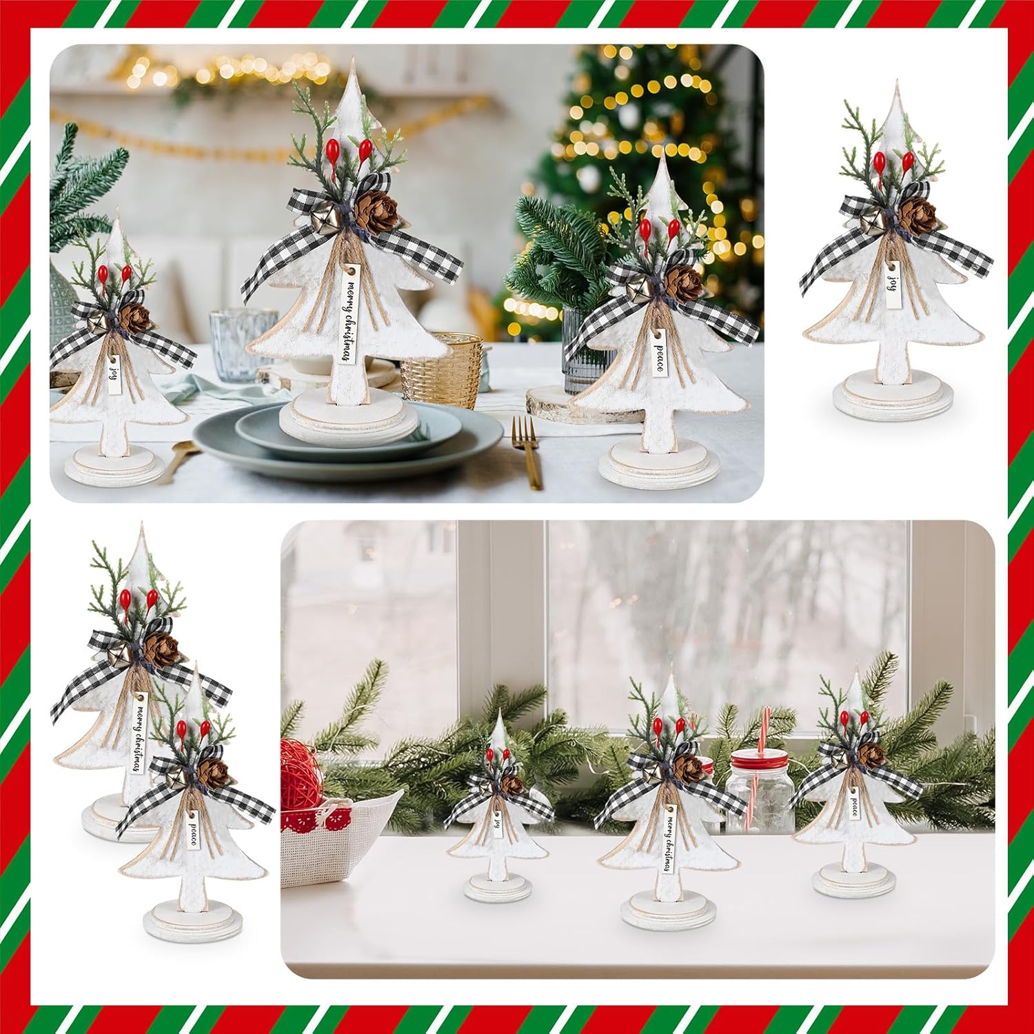 Soaoo 3 piezas de árboles de Navidad de madera, decoración de mesa, árboles de Navidad de madera rústica, centros de mesa independientes, centro de