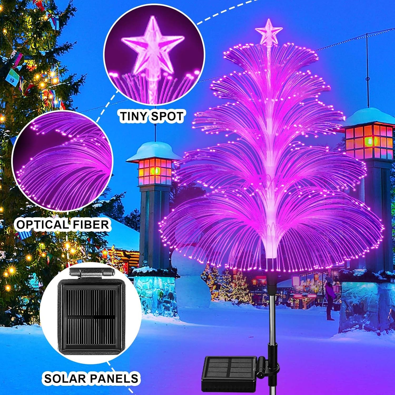 cltowany Luces solares de Navidad para árboles, luces solares impermeables para árbol de Navidad, medusas, 5 capas, fibra óptica, 7 colores