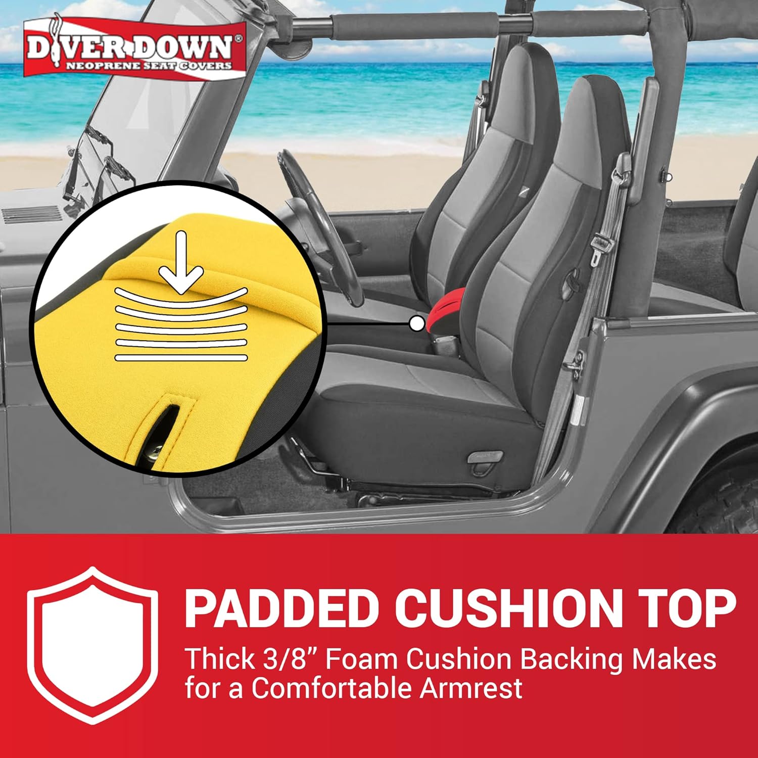 Diver Down Funda de neopreno para consola central  Se adapta a Jeep 1997-2006 TJ Wrangler  Funda acolchada para reposabrazos  No te quema el codo