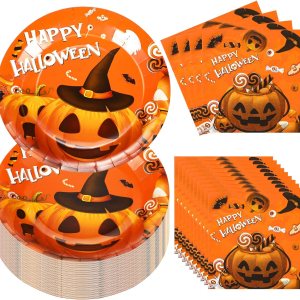 100 piezas de suministros para fiesta de Halloween, platos desechables, servilletas, cena, almuerzo, postre para decoración de fiesta de cumpleaños, 100 piezas de suministros para fiesta de Halloween, platos desechables, servilletas, cena, almuerzo, postre para decoración de fiesta de cumpleaños,