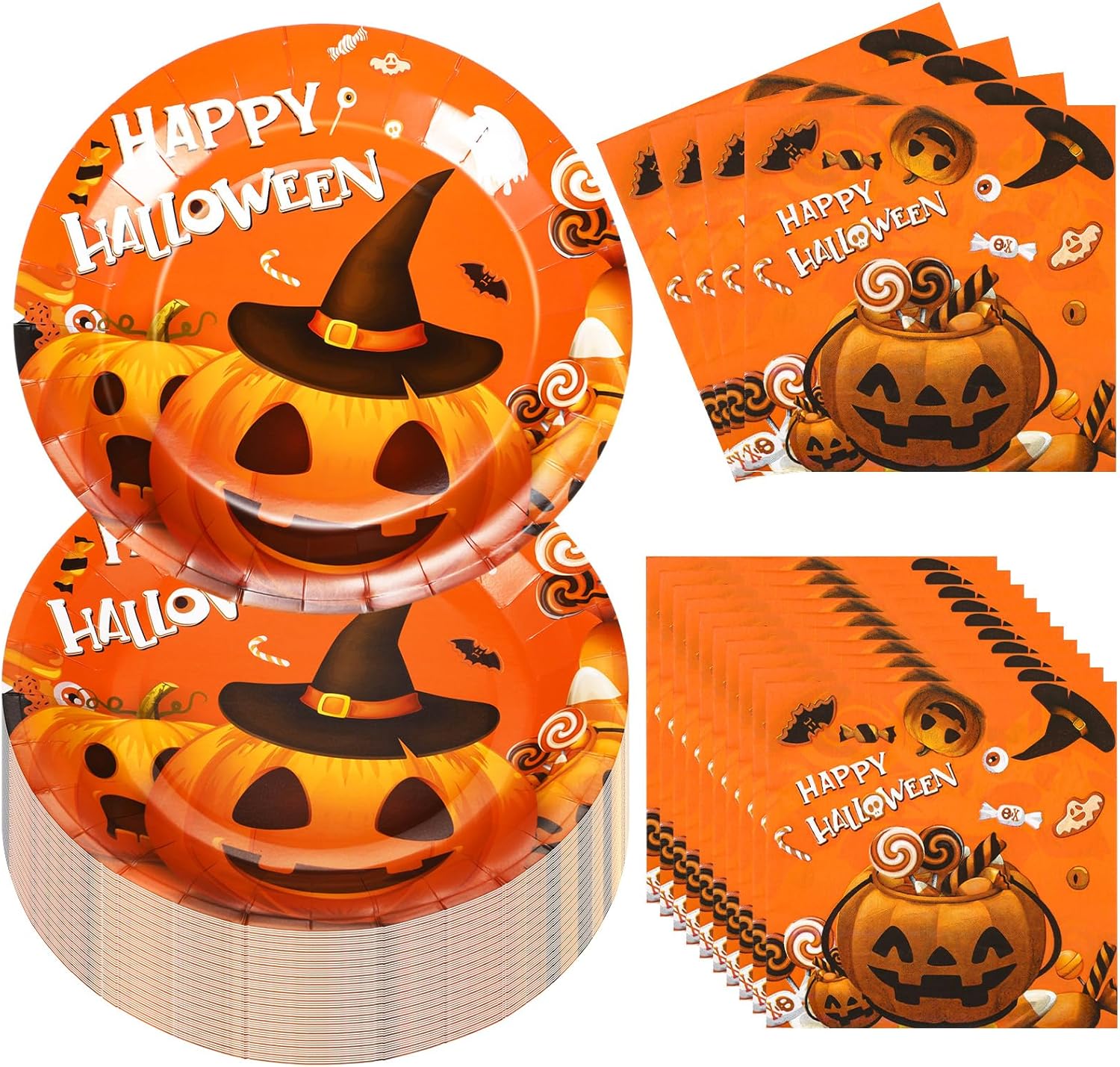 100 piezas de suministros para fiesta de Halloween, platos desechables, servilletas, cena, almuerzo, postre para decoración de fiesta de cumpleaños,