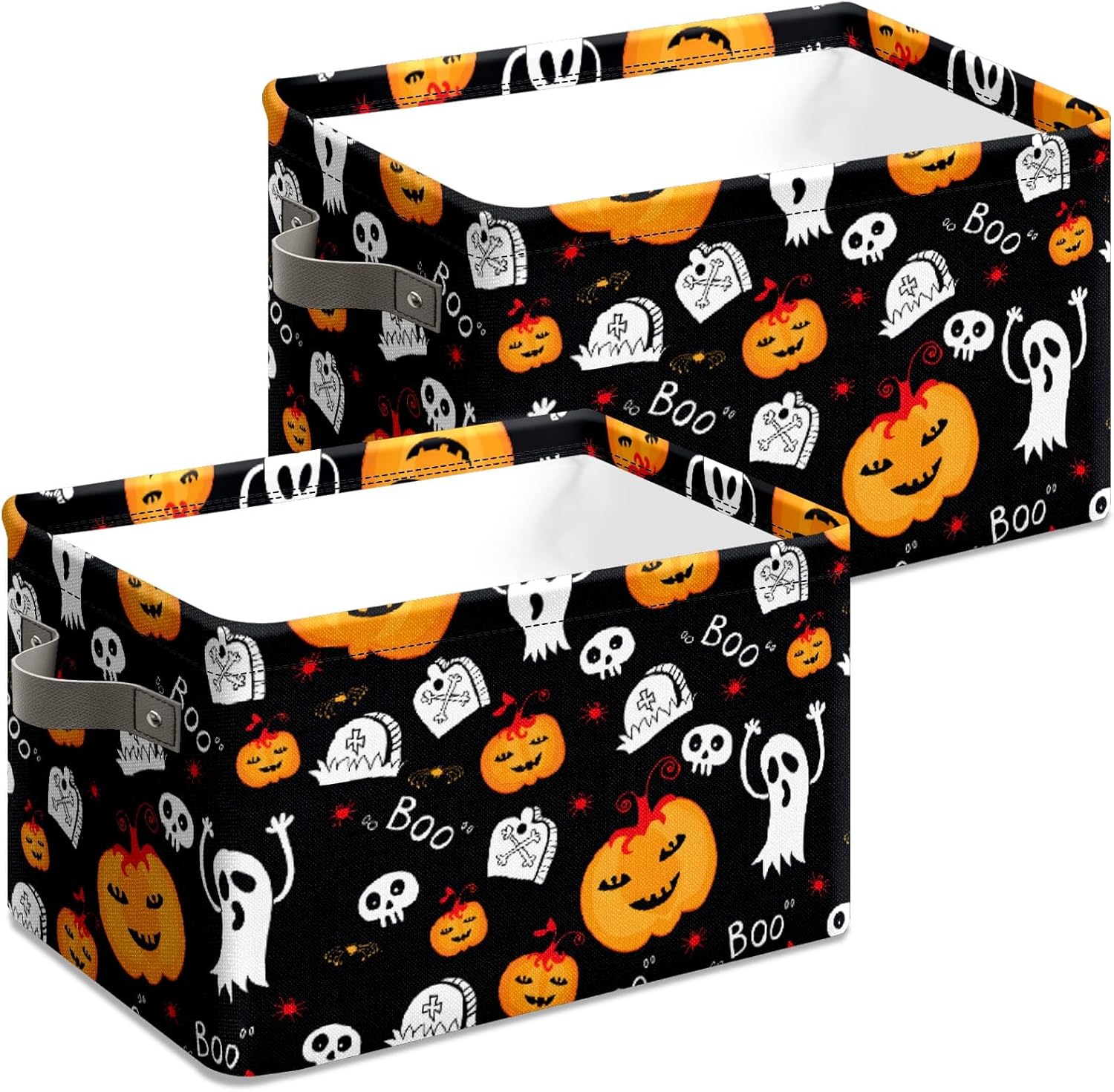 Boo Basket – Bolsas de calabaza con asas, organizador de tela decorativa, cajas de almacenamiento, cestas de Halloween para adultos