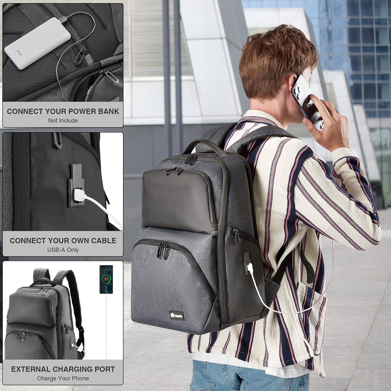 VPBAGE Mochila para laptop para hombre, mochila de viaje de negocios, se adapta a computadoras de 17.3 pulgadas, resistente al agua y antirrobo,