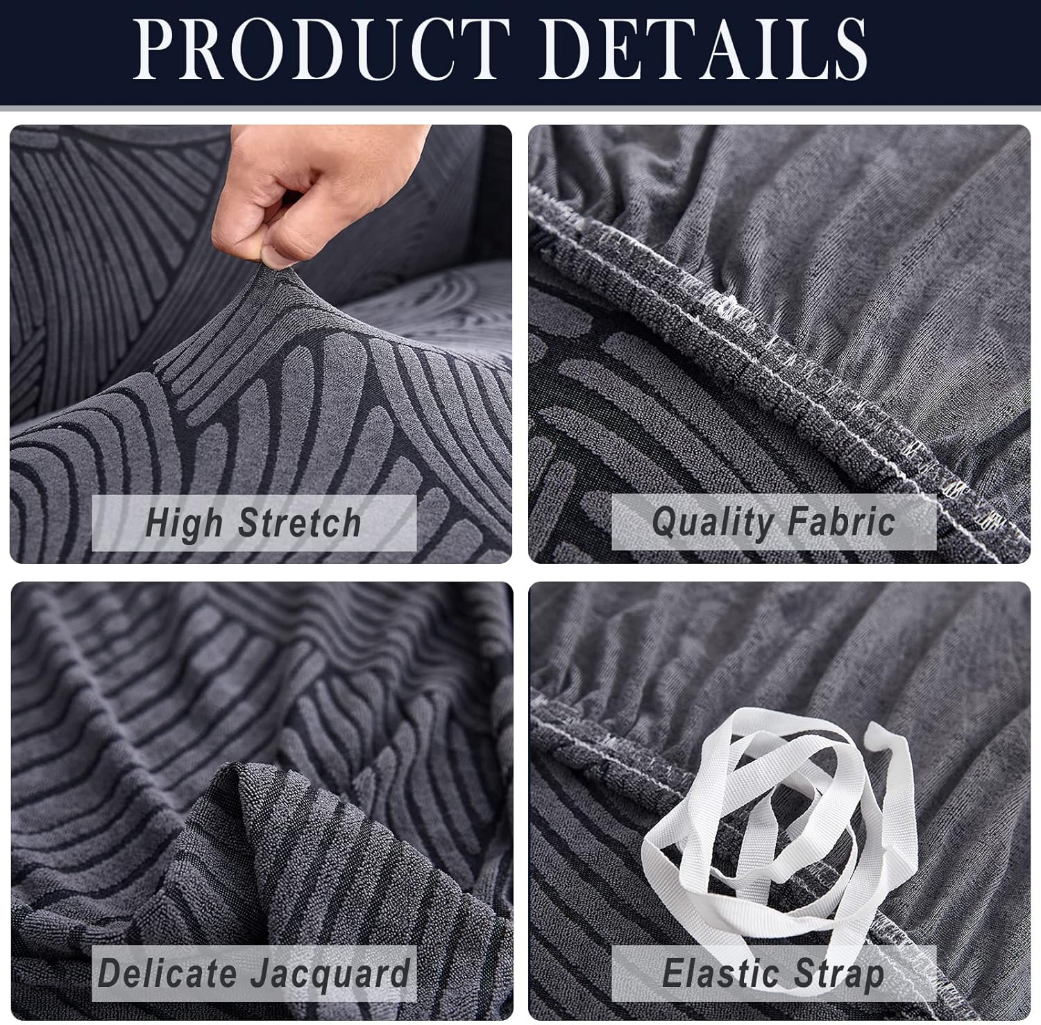 Qubjus Funda de sofá jacquard elástica de 1 pieza, funda de sofá suave, lavable, protector de muebles con espumas antideslizantes para perros, niños