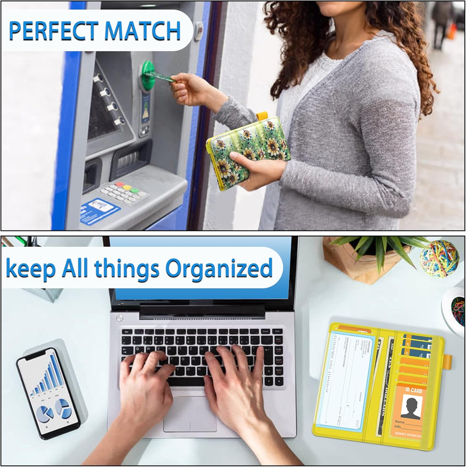 bvya 2 fundas para chequera para hombres y mujeres con bloqueo RFID, soporte de cuero impreso de alta calidad para chequera, carteras delgadas con