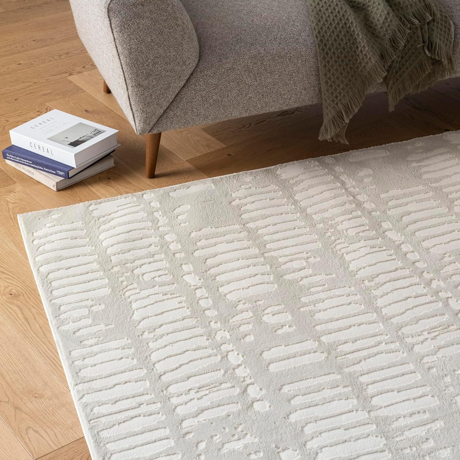 Shell – Alfombra lavable de 5 pies 3 x 8 pies, para sala de estar, dormitorio, con certificado Oeko-TEX, pelo mediano, beige, crema