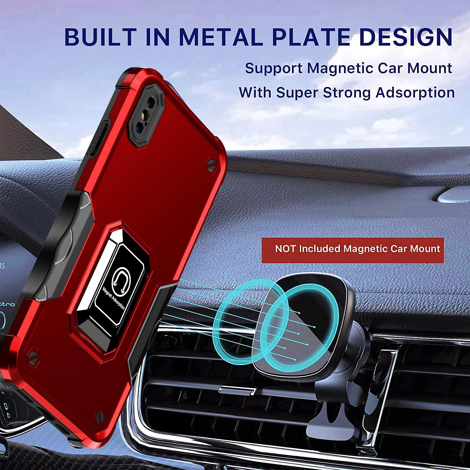 TORRTOWAY Funda para iPhone Xs Max, soporte magnético integrado para automóvil, a prueba de golpes, funda protectora para iPhone Xs Max (rosa)