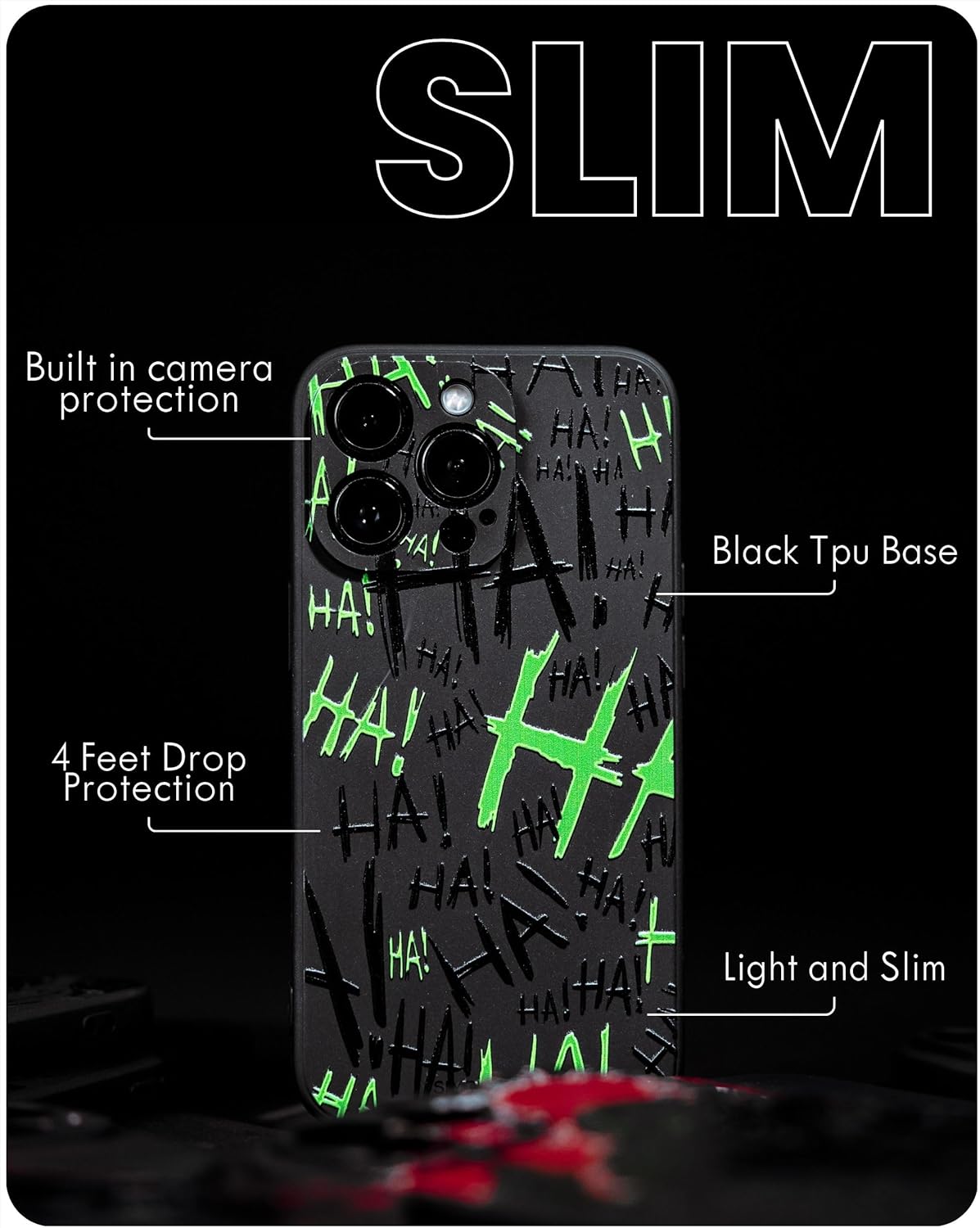 SIMPLYMDRN Funda para iPhone 13 Pro Max brillante a prueba de golpes de la serie delgada para hombres, 6.7 pulgadas, 2021, negro (Jok3ster negro)