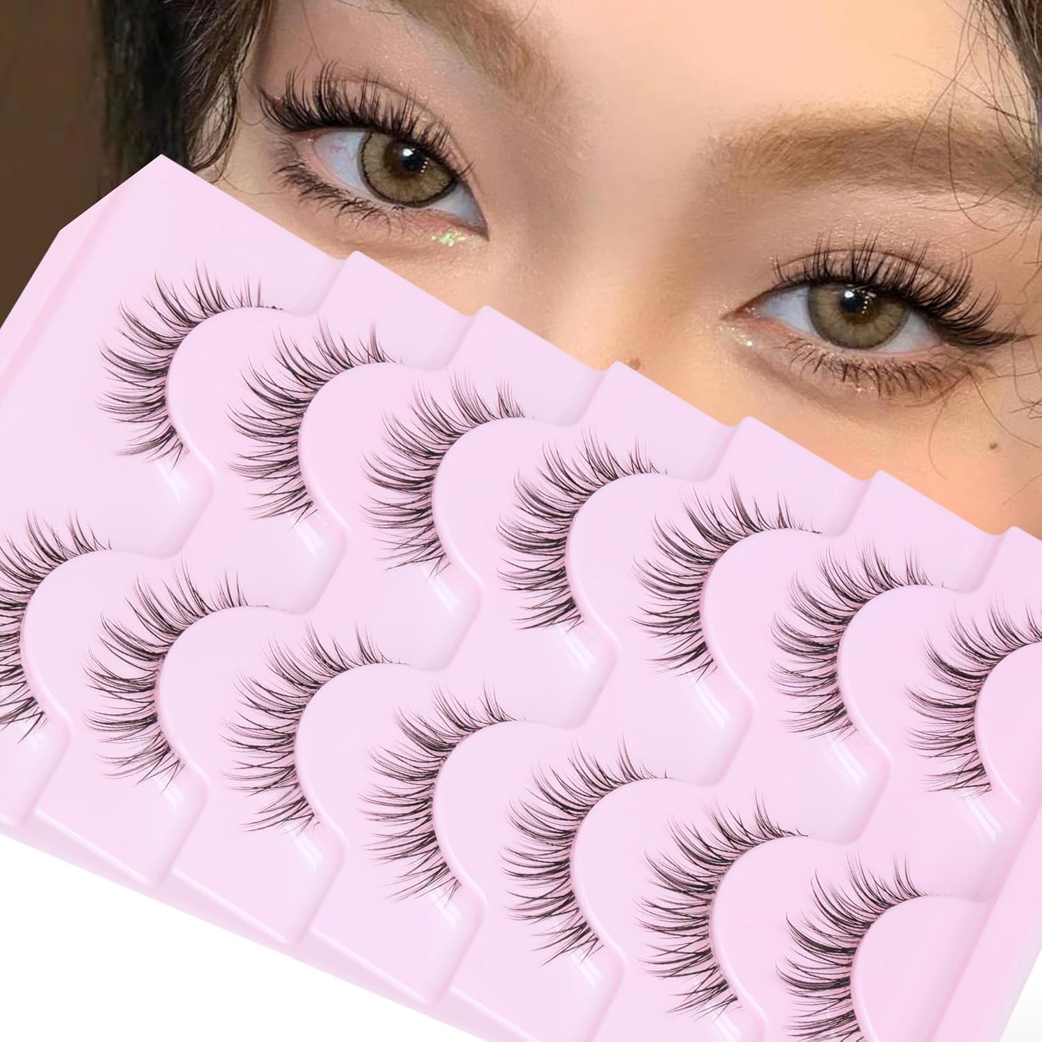 Pestañas postizas de aspecto natural, pestañas cortas con banda transparente, pestañas postizas 3D, rizo C, pestañas pequeñas que parecen
