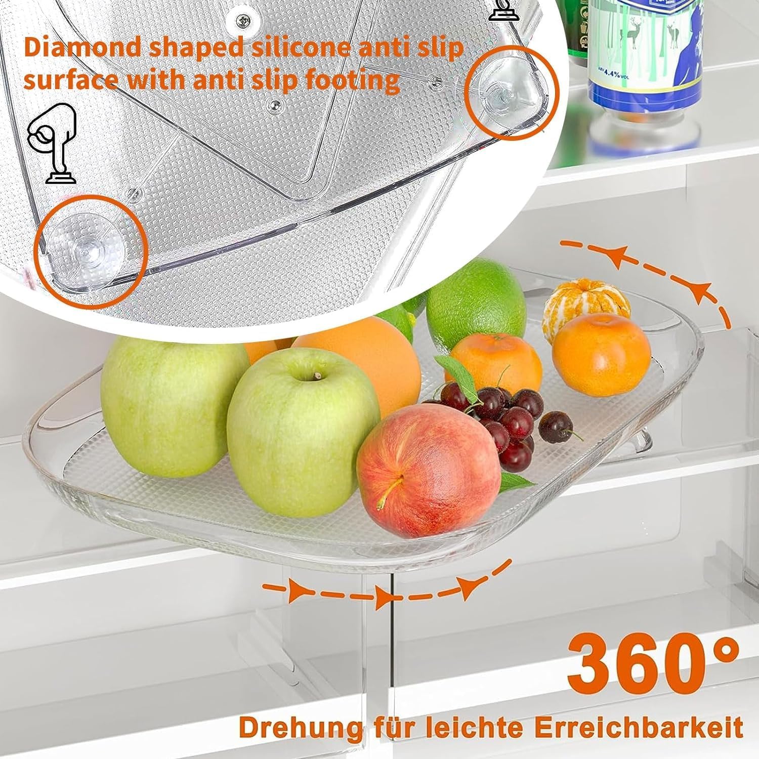 Organizador cuadrado Lazy Susan para refrigerador, estante de almacenamiento de condimentos de encimera, organizador rectangular de 15.7 pulgadas