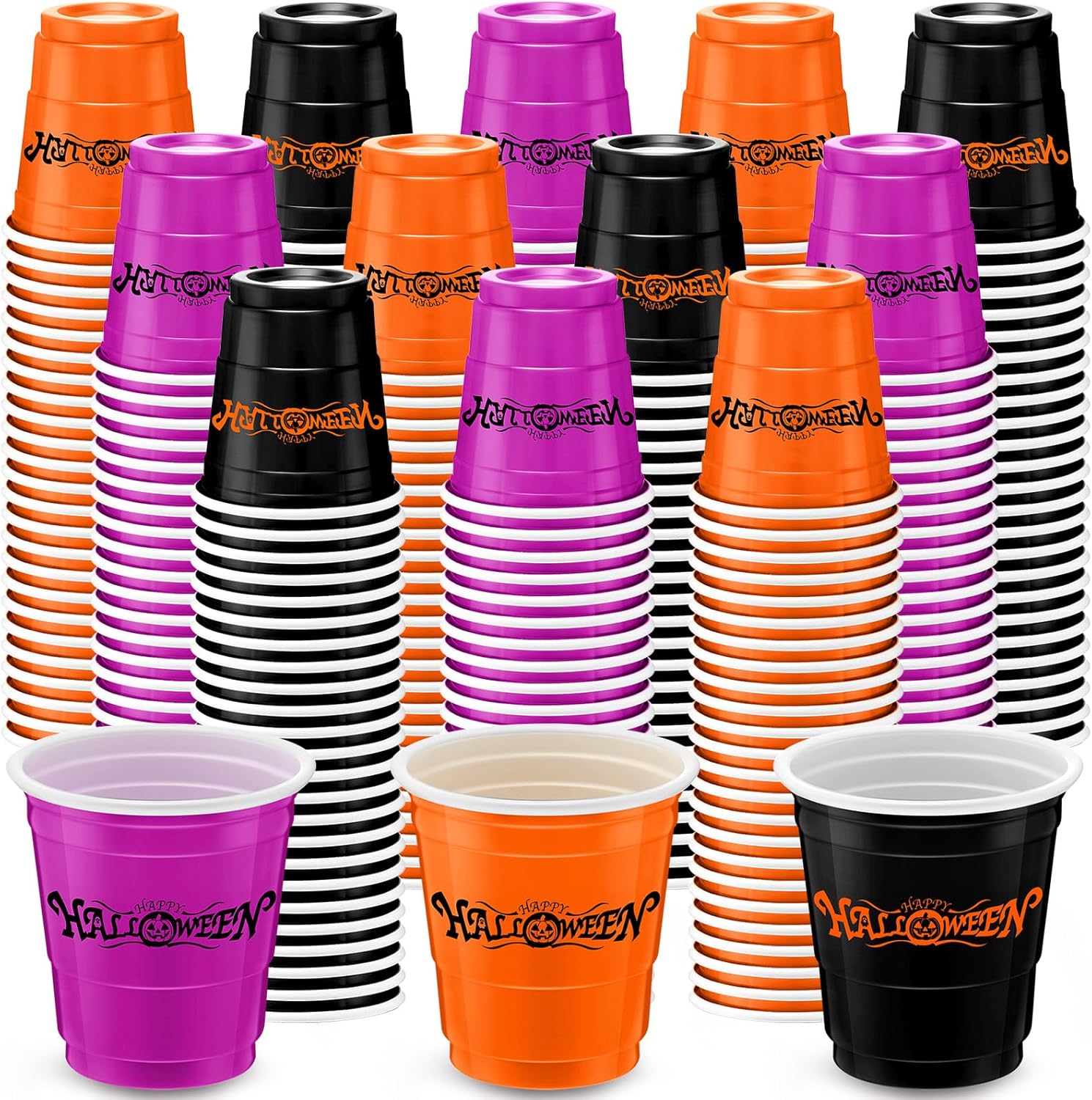 Lounsweer 100 vasos de plástico para Halloween, vasos desechables de 2 onzas, mini vasos de fiesta de 2 onzas para despedida de soltera, cumpleaños,