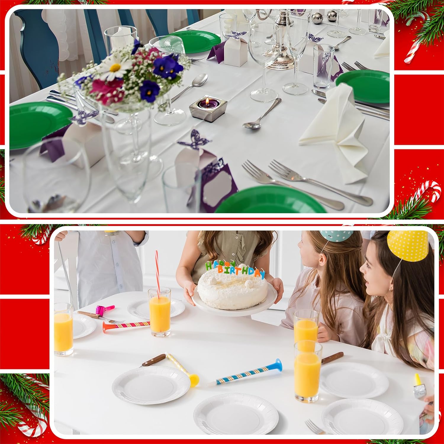 Tioncy 180 platos rojos, blancos y verdes, platos de papel desechables de Navidad, platos de papel de postre, platos de cena a granel, decoración de