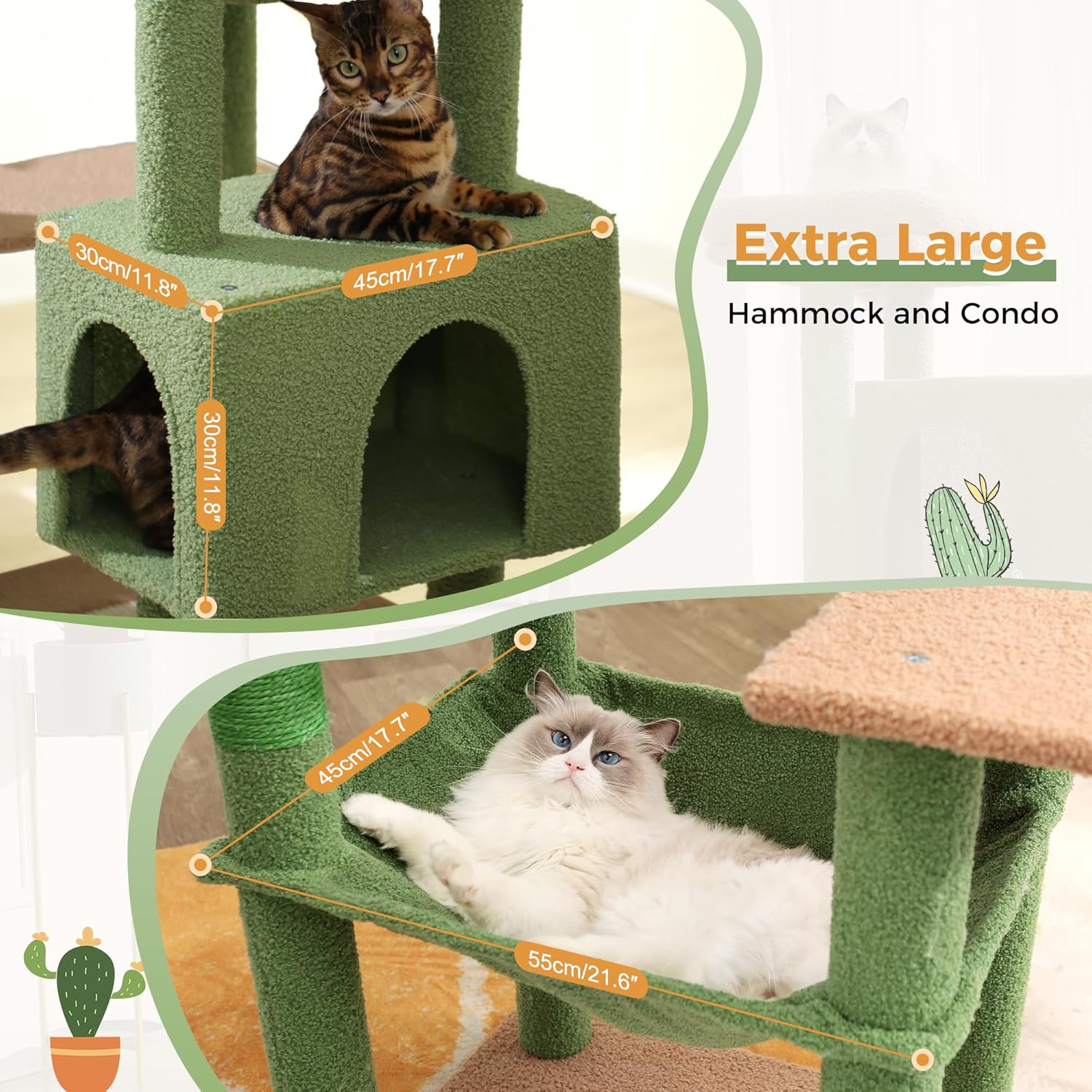 Meow Sir Árbol grande para gatos grandes de 70 pulgadas, torre para gatos multinivel con hamaca grande, condominio súper espacioso y postes anchos