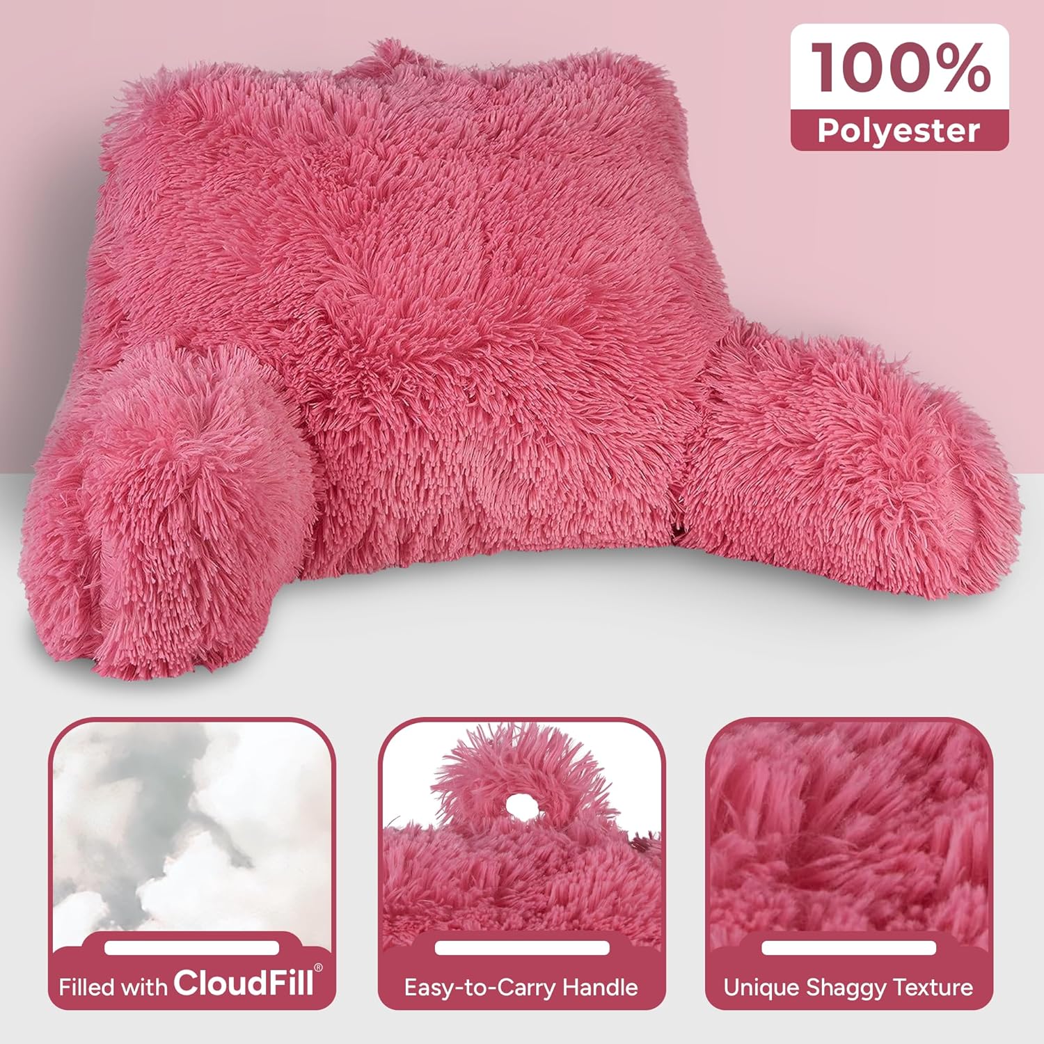 Klear Vu Almohada de lectura lanuda para adultos y niños, soporte lumbar y de brazo en cama, silla, sofá y suelo, 30 x 21 pulgadas, tamaño único,