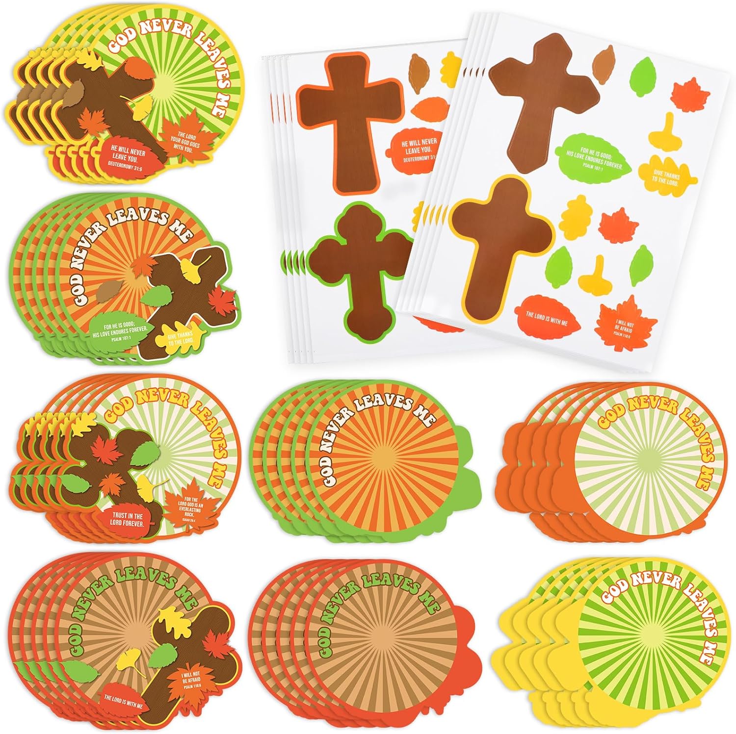 Juego de 24 kits de manualidades religiosas de otoño de Acción de Gracias para niños, kit de manualidades con cruz cristiana Dios nunca me deja con