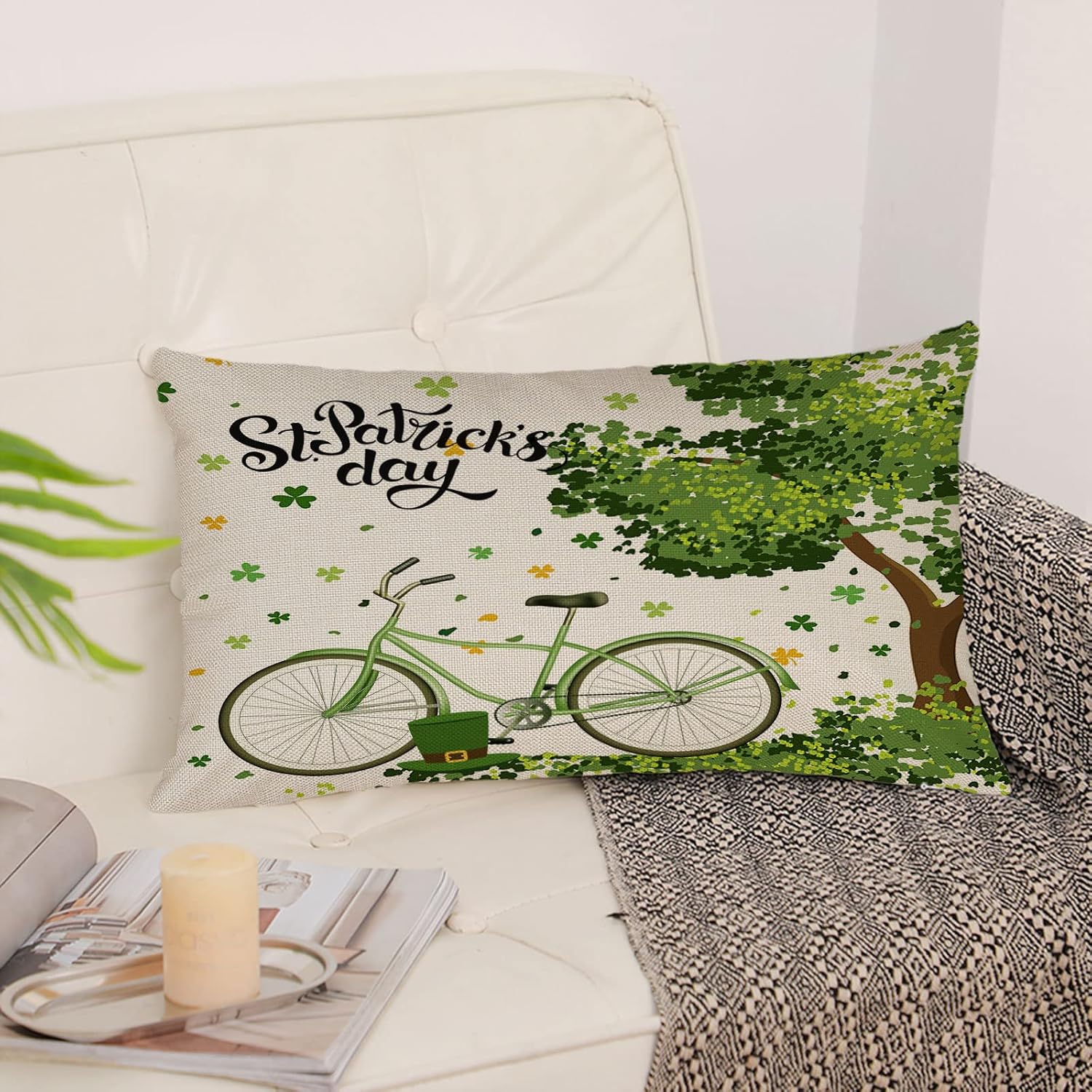 Juego de 4 fundas de almohada del Día de San Patricio de 12 x 20 pulgadas, fundas de almohada del Día de San Patricio, trébol verde, trébol de la