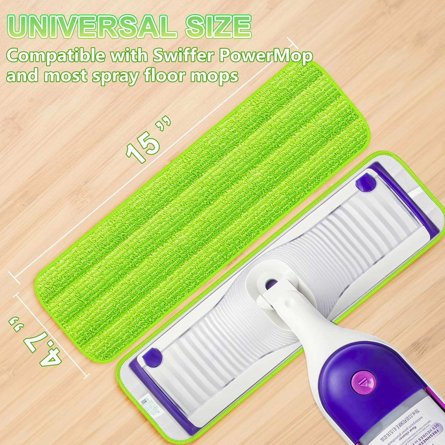 Almohadillas de repuesto para trapeador compatibles con Swiffer PowerMop, almohadillas de microfibra lavables y reutilizables de 15 pulgadas para