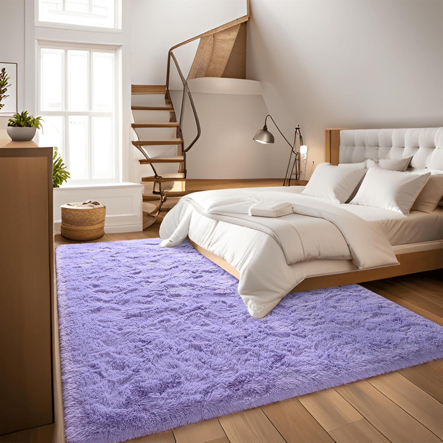 DweIke – Alfombras peludas supersuaves y mullidas de 5 x 8 pies, alfombra de área morada para sala de estar, dormitorio, habitación de niños,