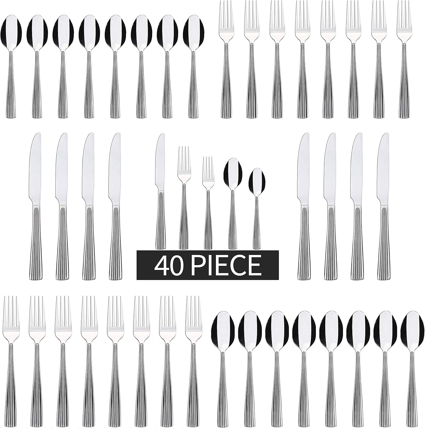 Empire – Juego de cubiertos de 40 piezas (cena, tenedor de ensalada, cuchillo, cuchara, cucharadita) apto para lavavajillas, servicio para 8 personas