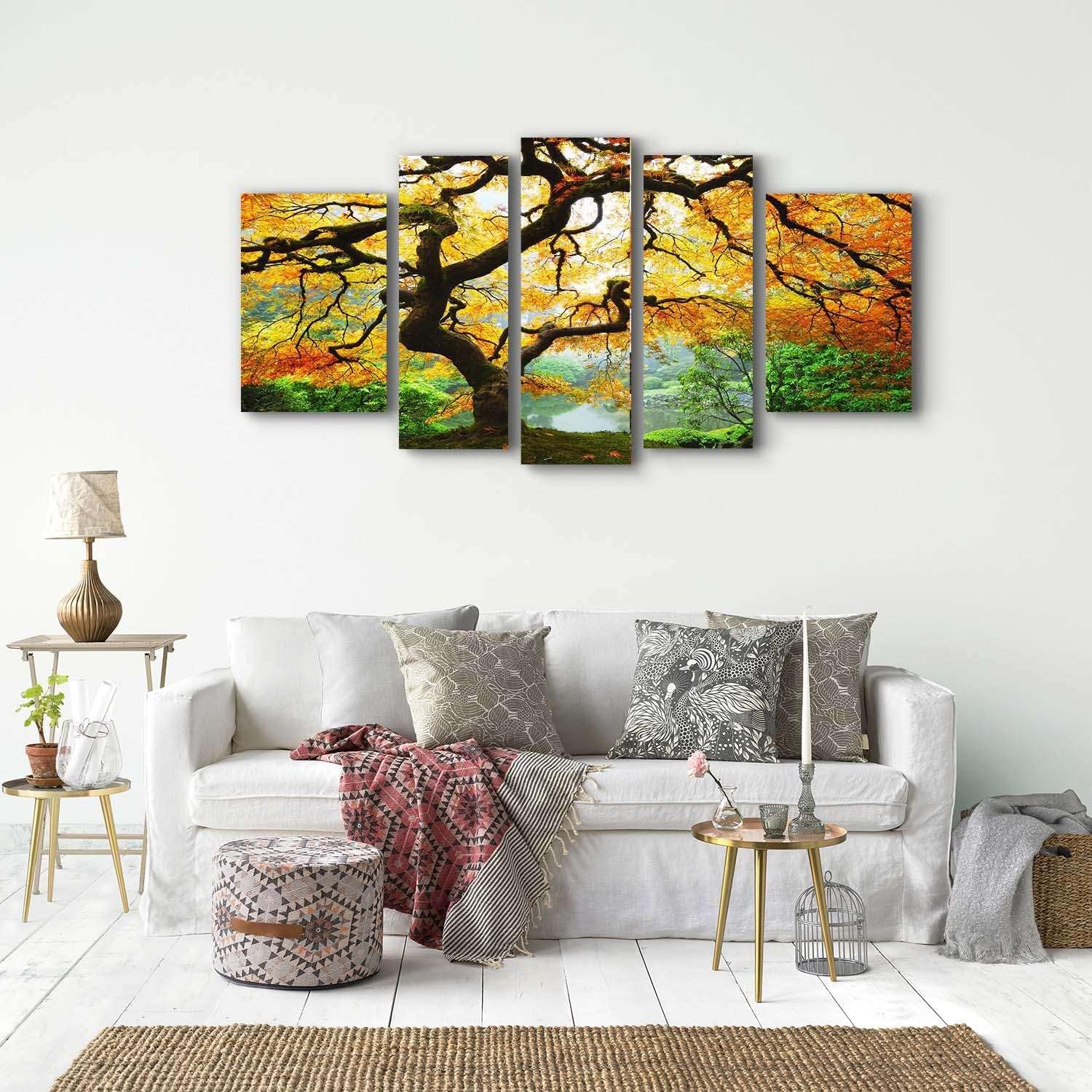 Startonight Lienzo decorativo para pared, diseño de arce, arte de pared enmarcado con naturaleza, 36 x 71 pulgadas, juego de 5