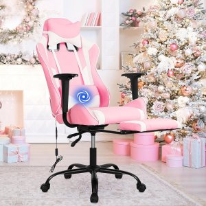 BLKMTY Silla ergonómica de masaje para videojuegos, silla de oficina de carreras, silla de computadora de piel sintética, silla de jugador con BLKMTY Silla ergonómica de masaje para videojuegos, silla de oficina de carreras, silla de computadora de piel sintética, silla de jugador con