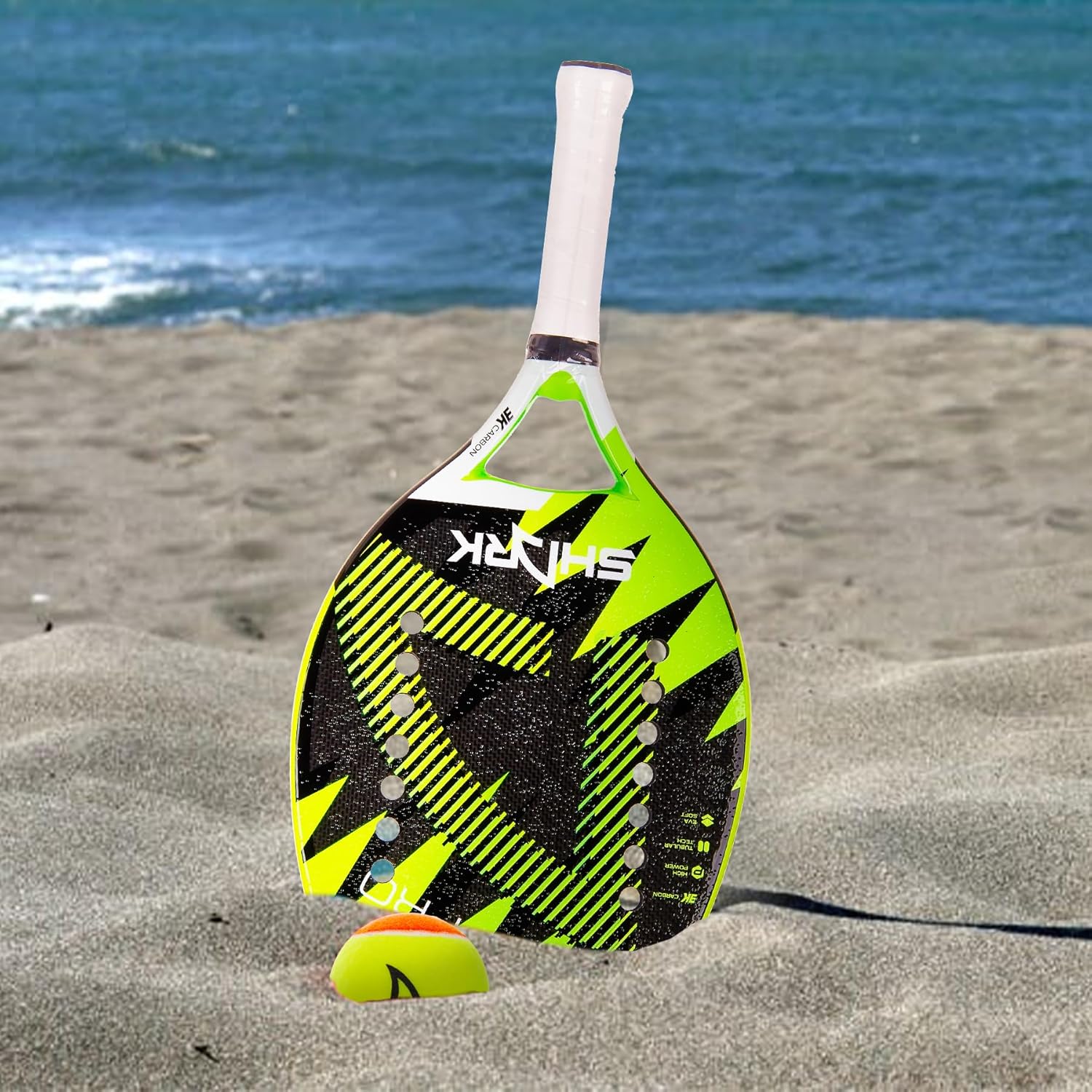 Shark Jaws – Raqueta profesional de tenis de playa – Tecnología avanzada de carbono 3K  EVA Soft Core  Incluye funda