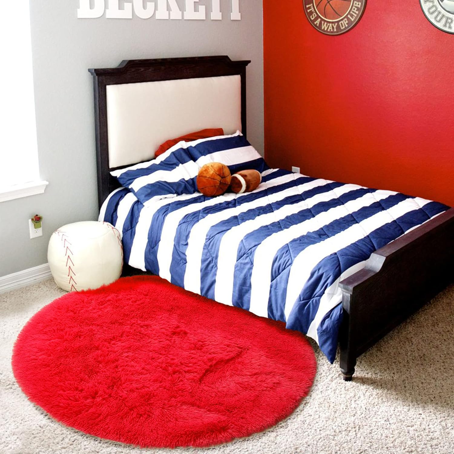 Alfombra redonda para dormitorio, 4 x 4 pies, ovalada mullida para habitación de niños, tapete peludo para habitación de adolescentes, alfombra