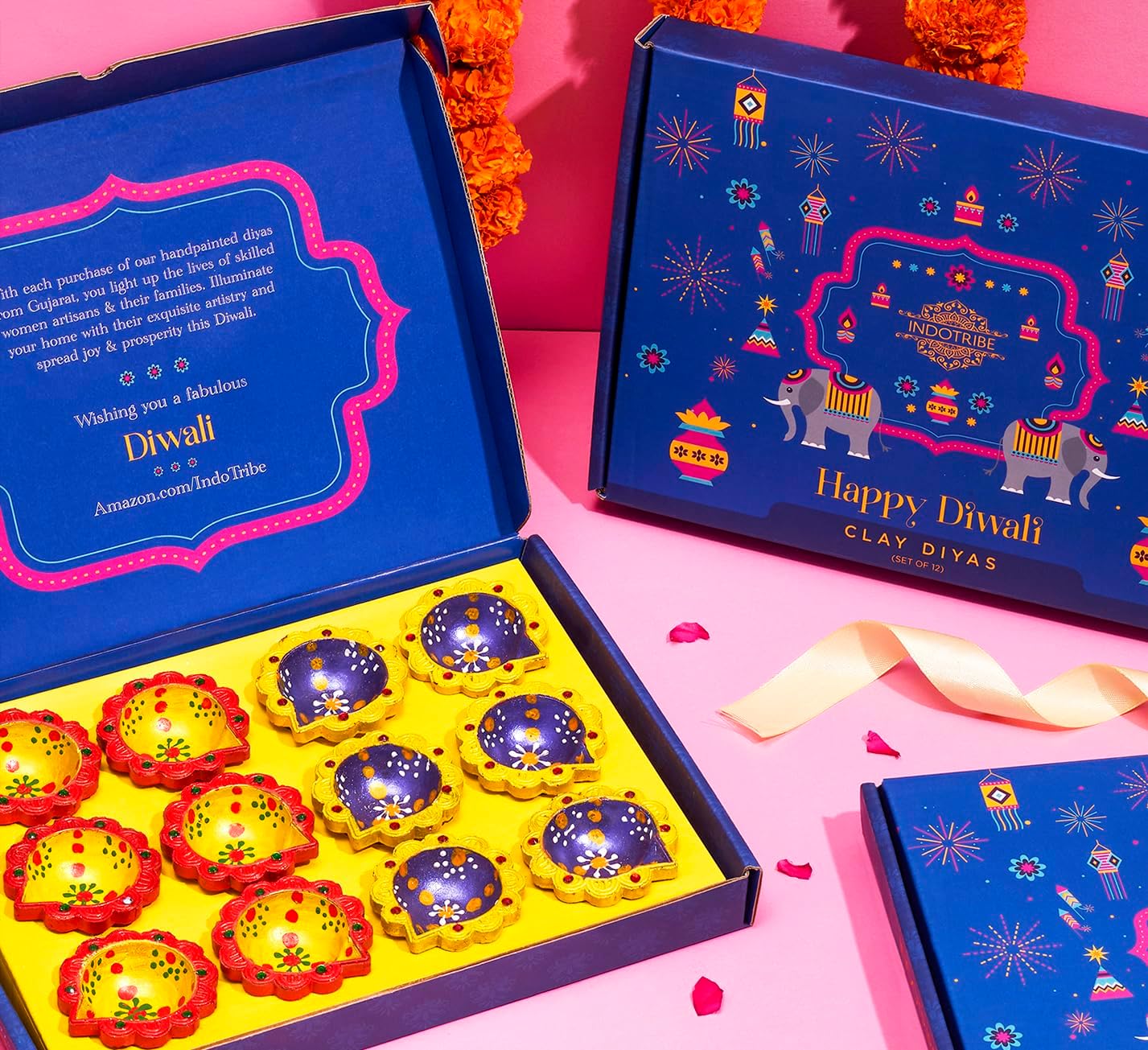 IndoTribe 12 piezas Diwali Diyas para decoración Diwali Decoraciones para el hogar Diwali luces Diwali Decoración Diwali Diya Diwali Vela Diwali