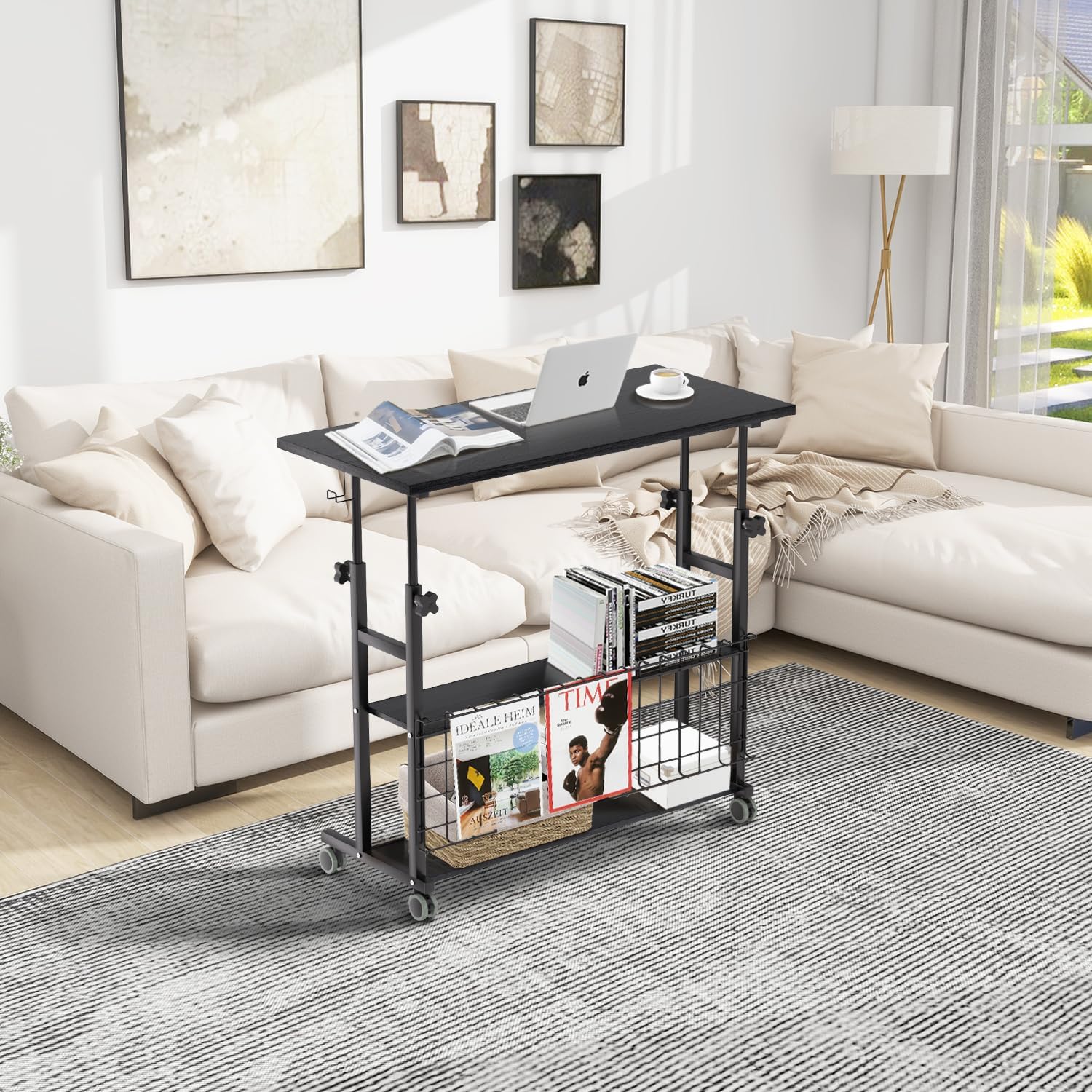 AIZ Almacenamiento para portátil para espacios pequeños, mesa móvil con ruedas para sofá, dormitorio, escritorio portátil para estudiantes, color
