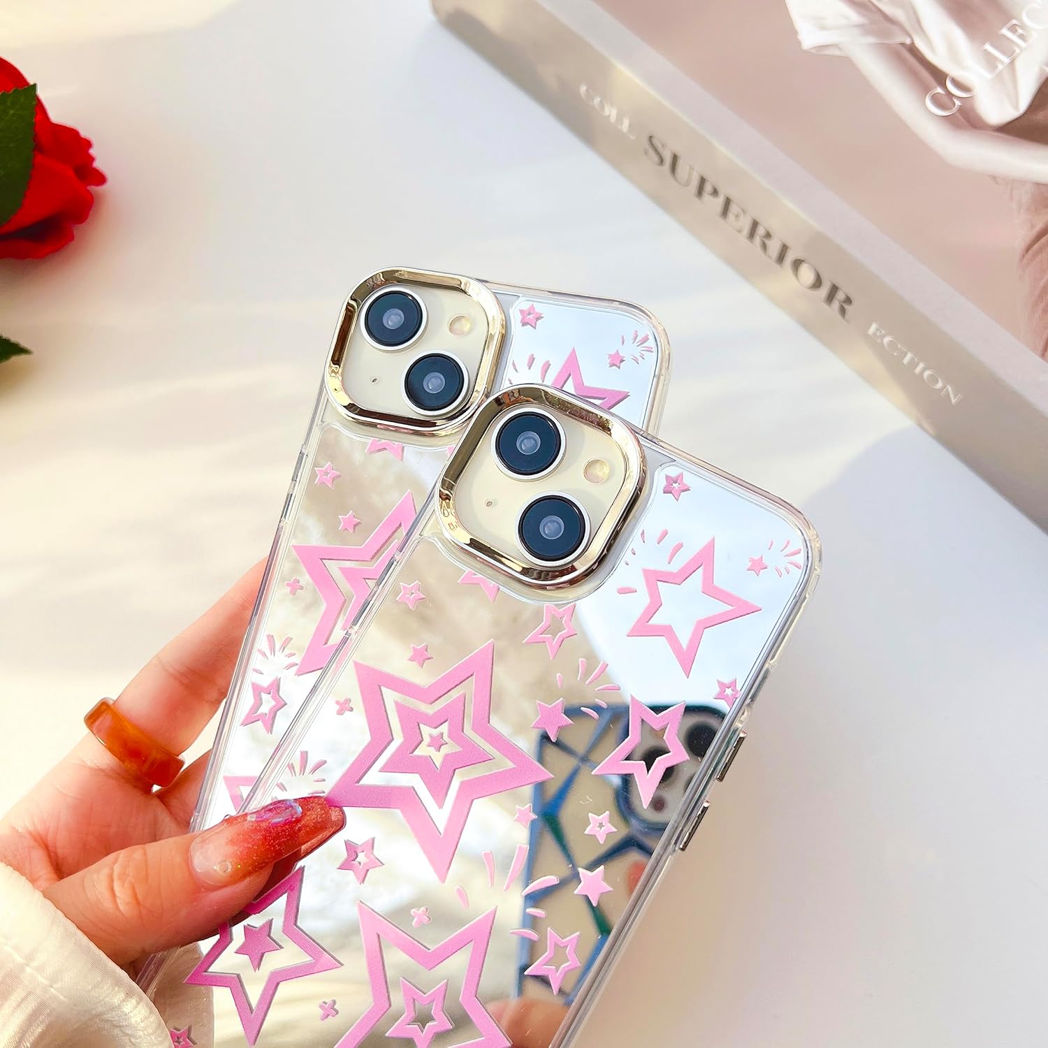 Dhzik Pink Star Y2K – Funda para iPhone 12 Pro Max, diseño bonito y moderno con diseño de estrella para iPhone 12 Pro Max