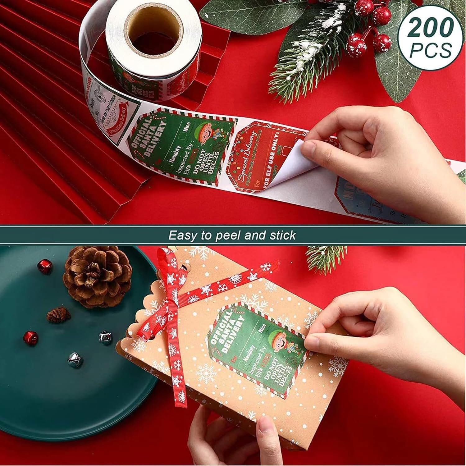 200 calcomaníasrollo de calcomanías de Navidad, decoración de vacaciones, regalo, calcomanías autoadhesivas, calcomanías de la naturaleza para
