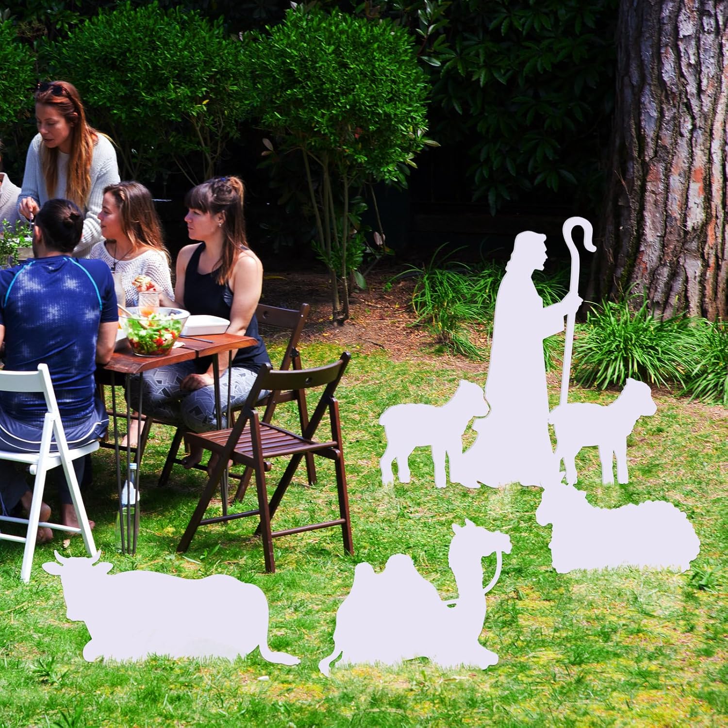 Zonon 4 piezas de Belén al aire libre para patio, resistente a la intemperie, juegos de pesebre con ovejas, camello buey para Navidad, decoración al