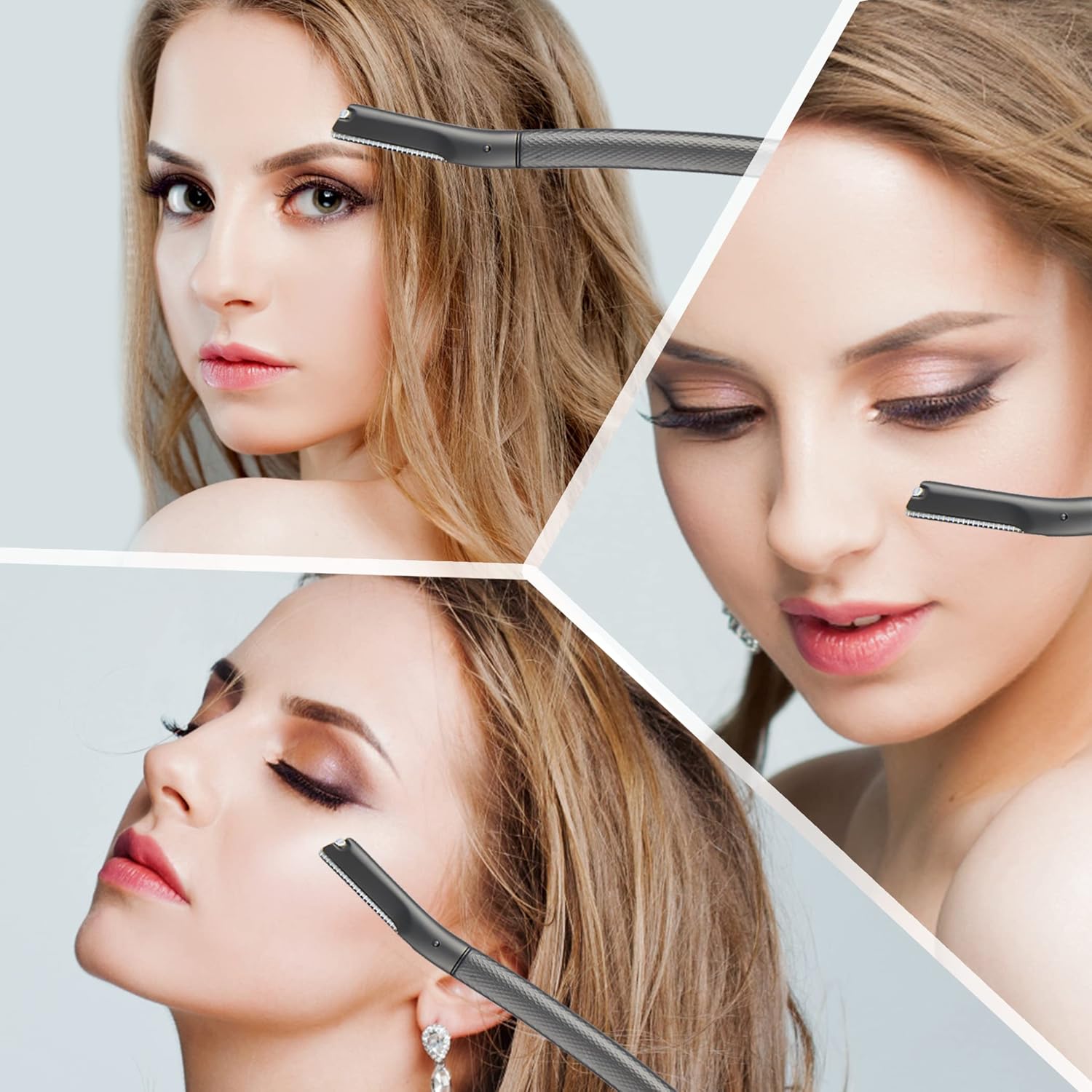 Maquinilla de afeitar de metal para cejas con cuchillas de repuesto, herramienta de dermaplaning para pieles sensibles, afeitadora de seguridad para