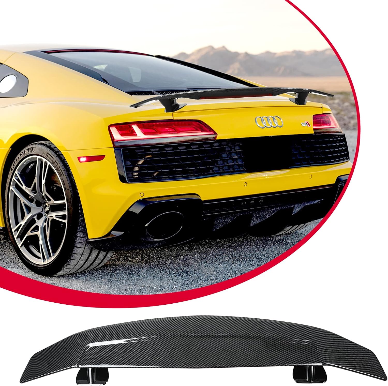 KKoneAuto Alerón trasero universal de 52 pulgadas ajustable para maletero de carreras, estilo GT, alerón universal con aspecto de fibra de carbono,