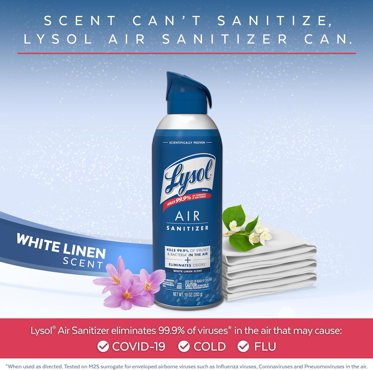 Lysol Paquete que contiene 2 aerosoles desinfectantes Lysol para superficies duras y suaves, lino crujiente, 19 onzas líquidas + Lysol Air Sanitizer