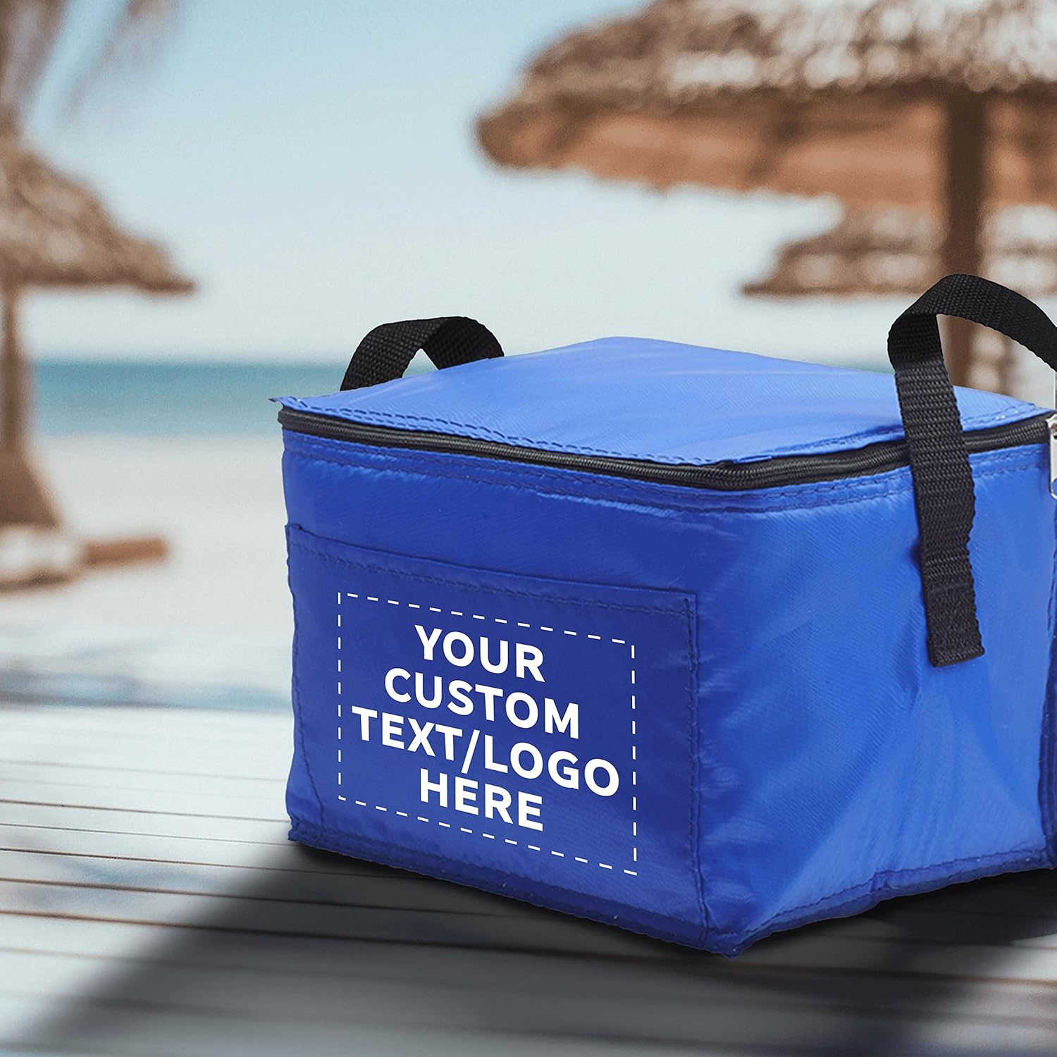 DISCOUNT PROMOS Juego de 50 bolsas de almuerzo pequeñas personalizadas, paquete a granel personalizado, aisladas, se adapta a 6 latas, perfectas