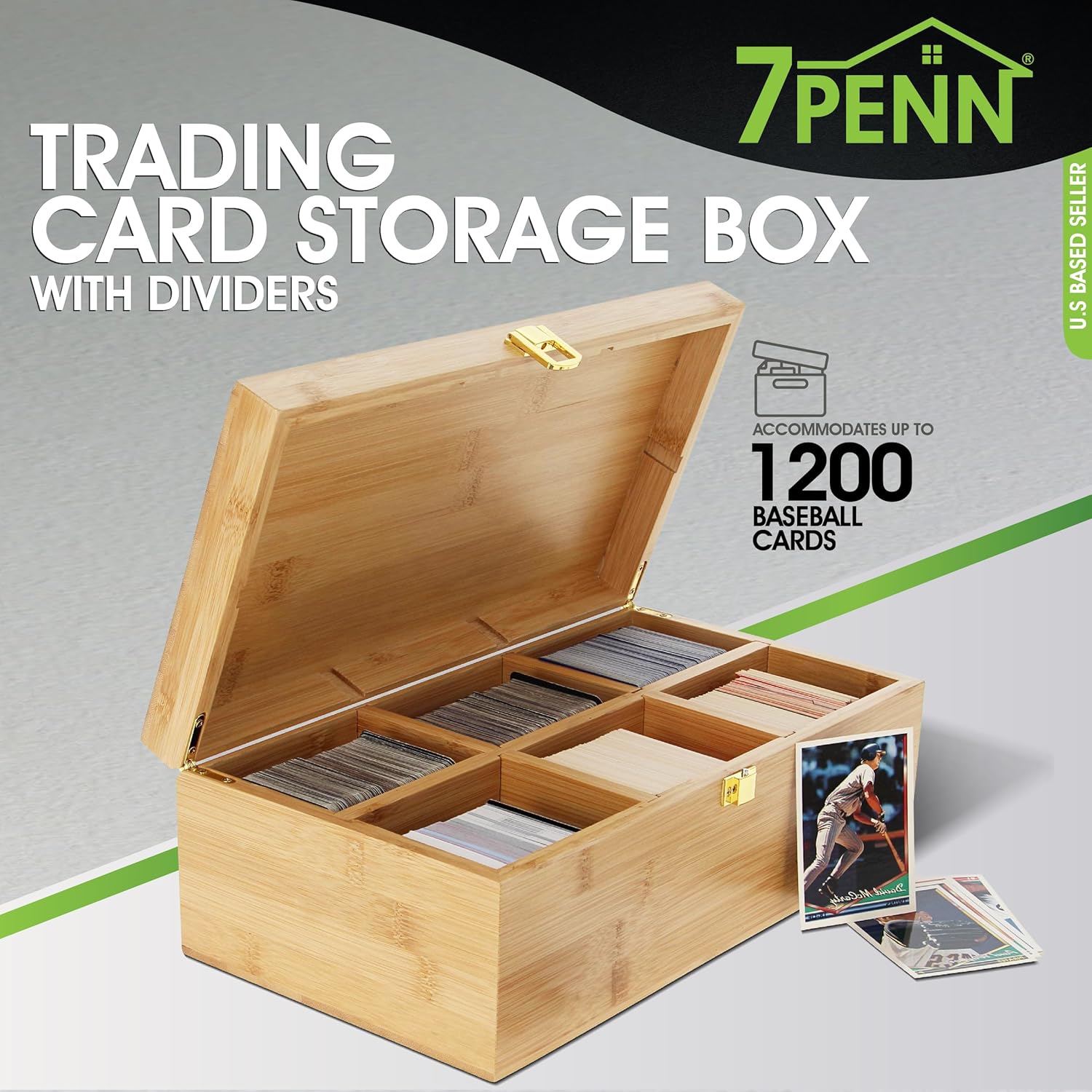 7Penn Caja de almacenamiento de tarjetas coleccionables  Caja organizadora de tarjetas de bambú de 6 compartimentos con divisores  1200 tarjetas de