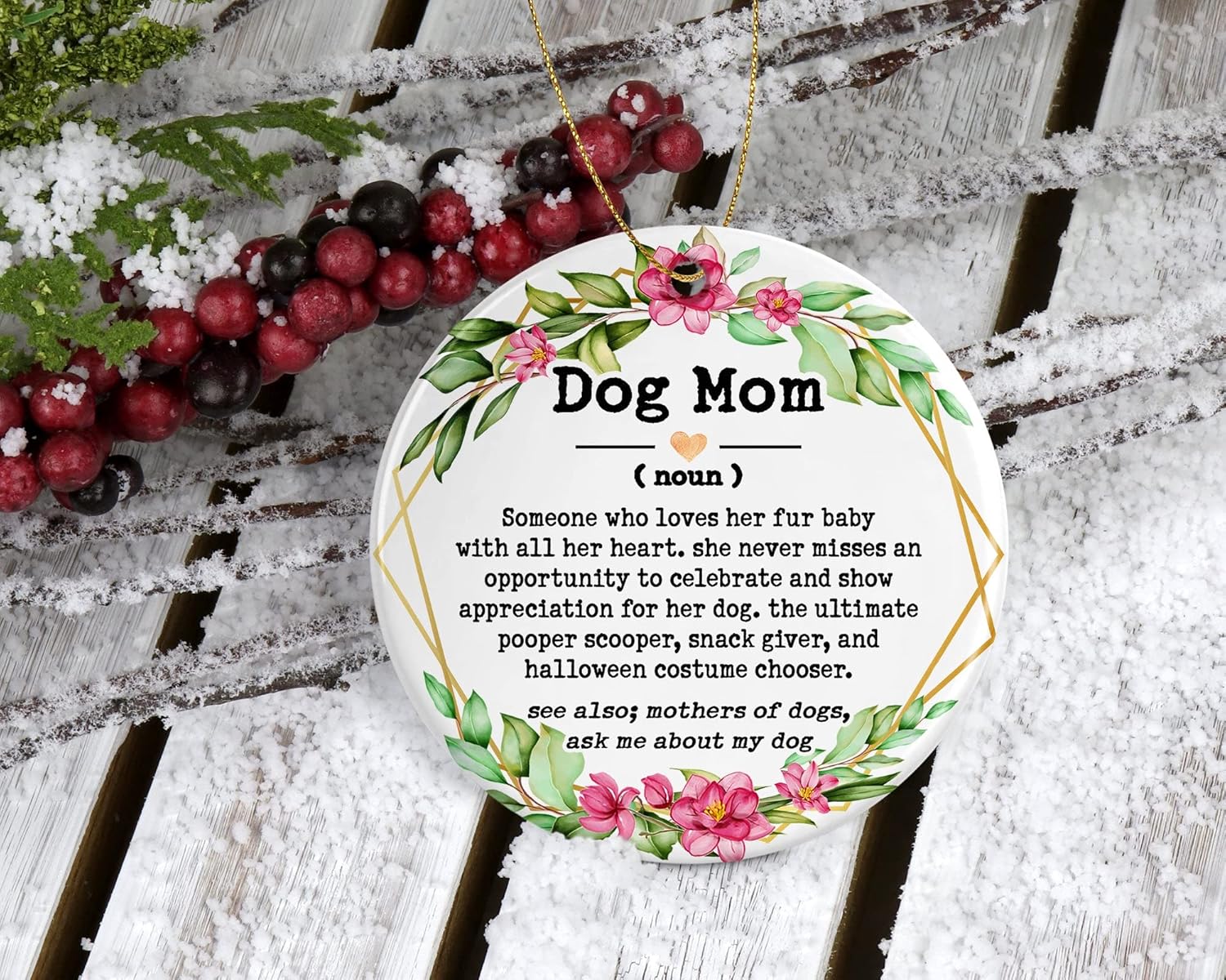 Adorno de definición para mamá de perro, regalos para amantes de los perros, regalos para madres de perros, regalo de Navidad impreso en ambos lados