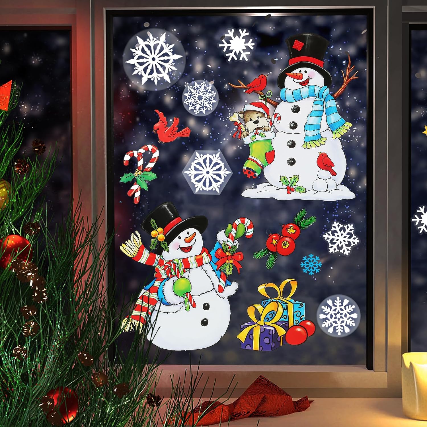 Adhesivos de ventana de Navidad para ventanas de vidrio, muñeco de nieve, calcomanías de ventana de Navidad para ventanas de vidrio, decoraciones de