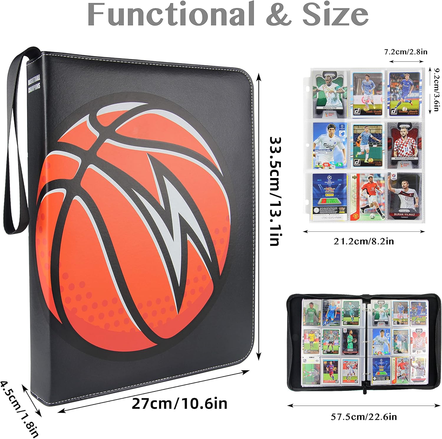 TONESPAC900 – Carpeta de 9 bolsillos compatible con tarjetas de baloncesto, tarjetas de fútbol, tarjetas deportivas, para tarjetas intercambiables,