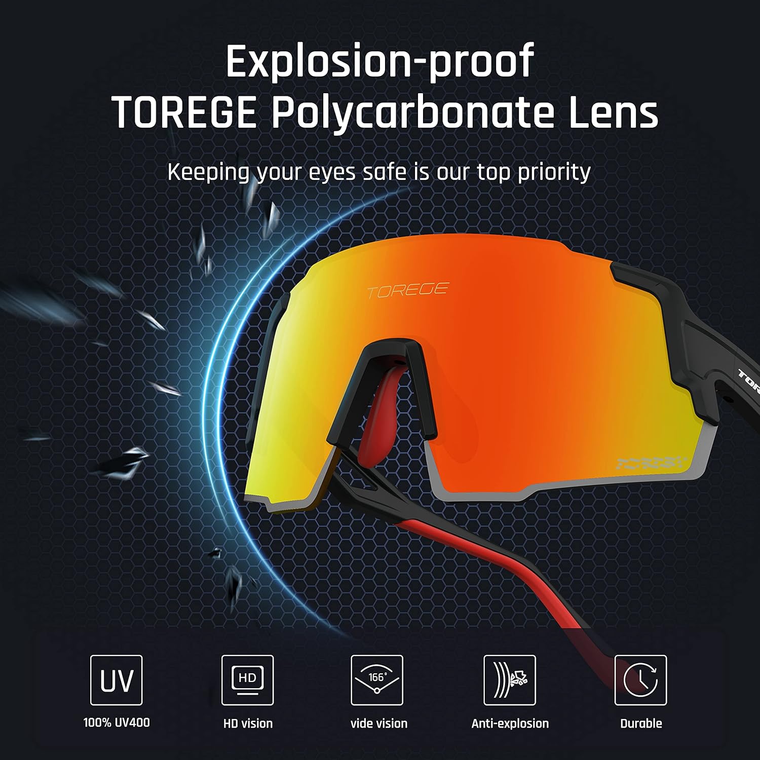 TOREGE Gafas de sol deportivas polarizadas con 3 lentes intercambiables para hombres y mujeres, gafas de béisbol TR65
