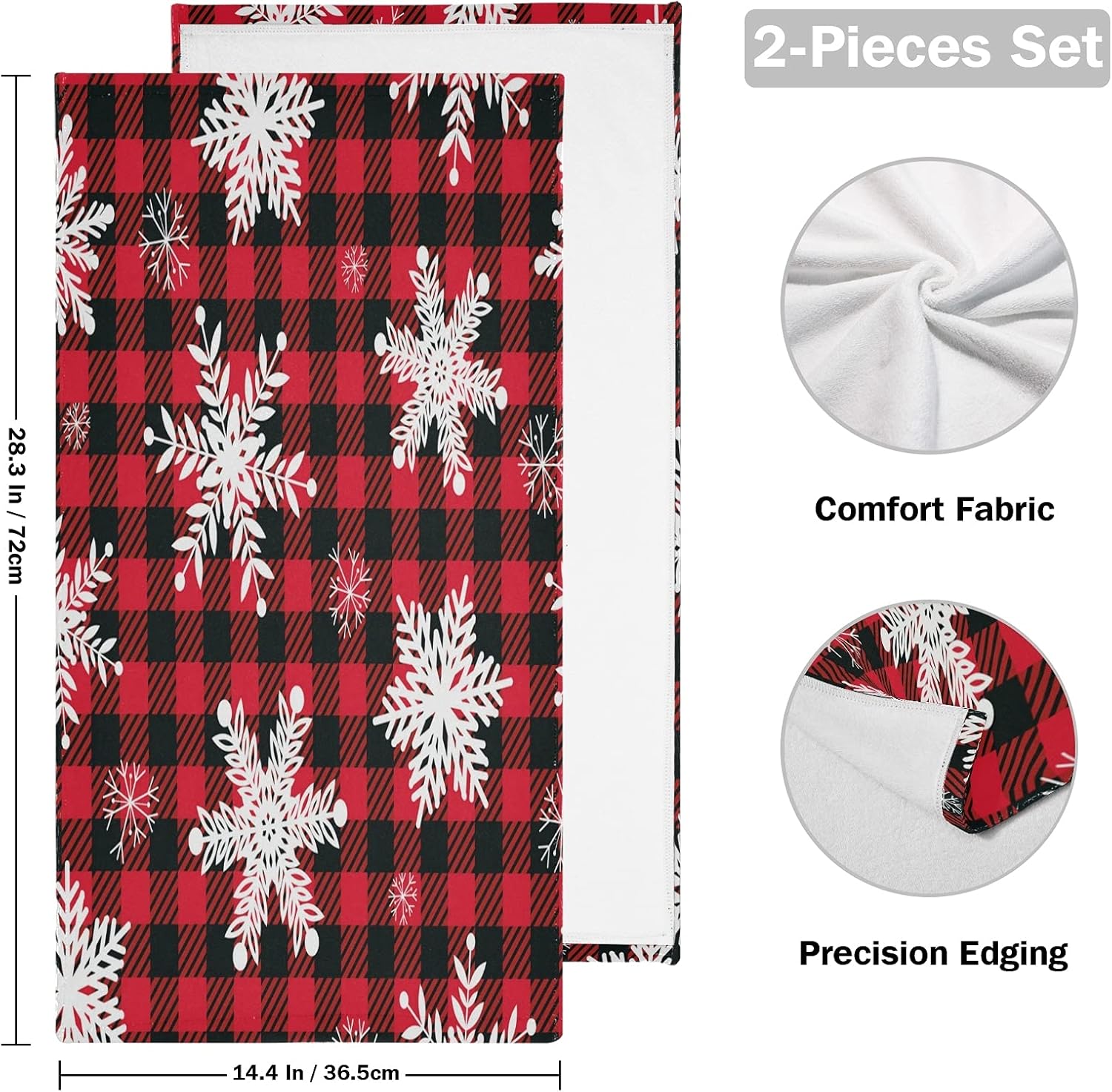 ALAZA Juego de 2 toallas de mano de copos de nieve de Navidad, suaves, absorbentes, decorativas, color rojo y negro, a cuadros, para baño, gimnasio,