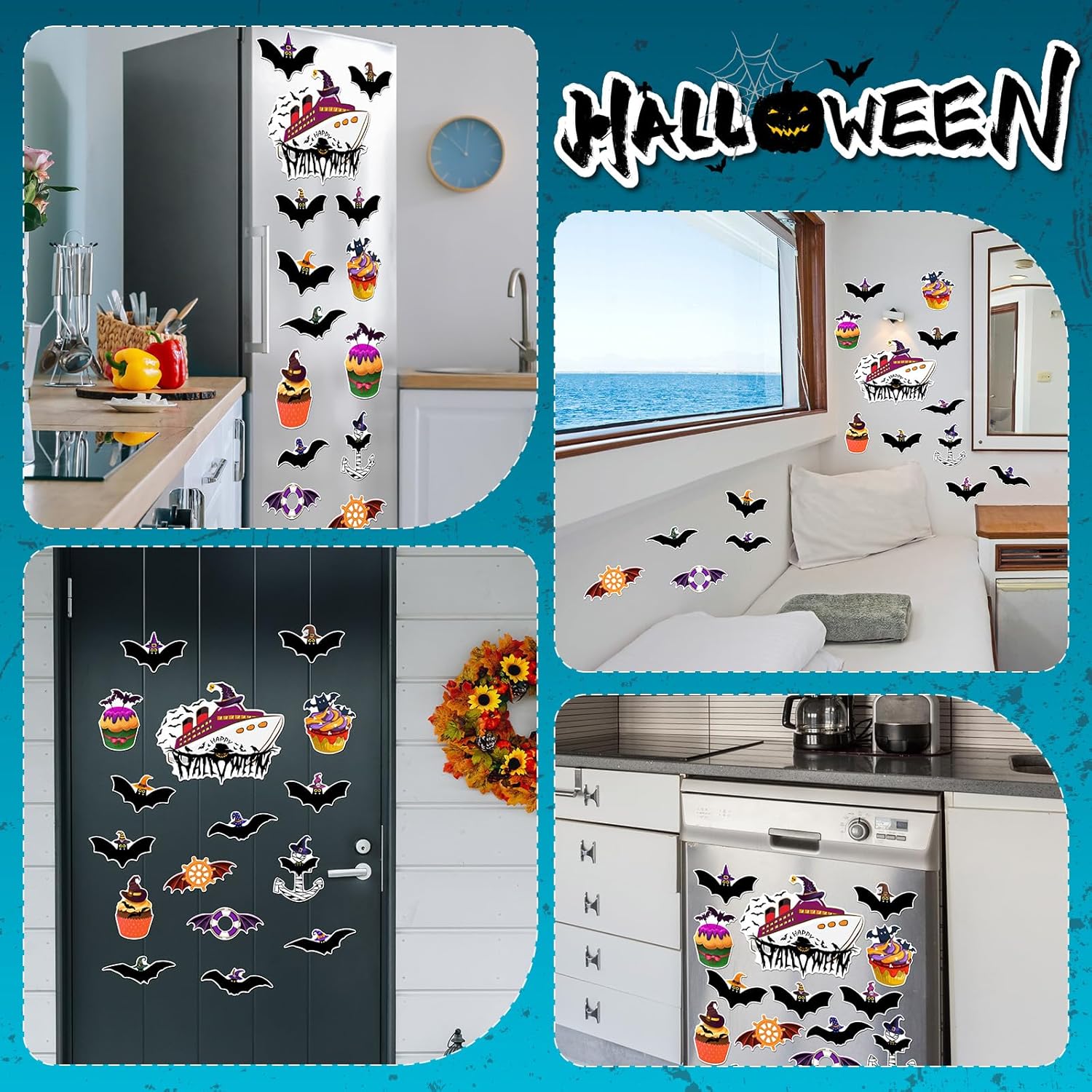 16 piezas de decoración de puerta de crucero, decoración de puerta de crucero, imanes magnéticos de Halloween para automóvil, ancla, preservador de